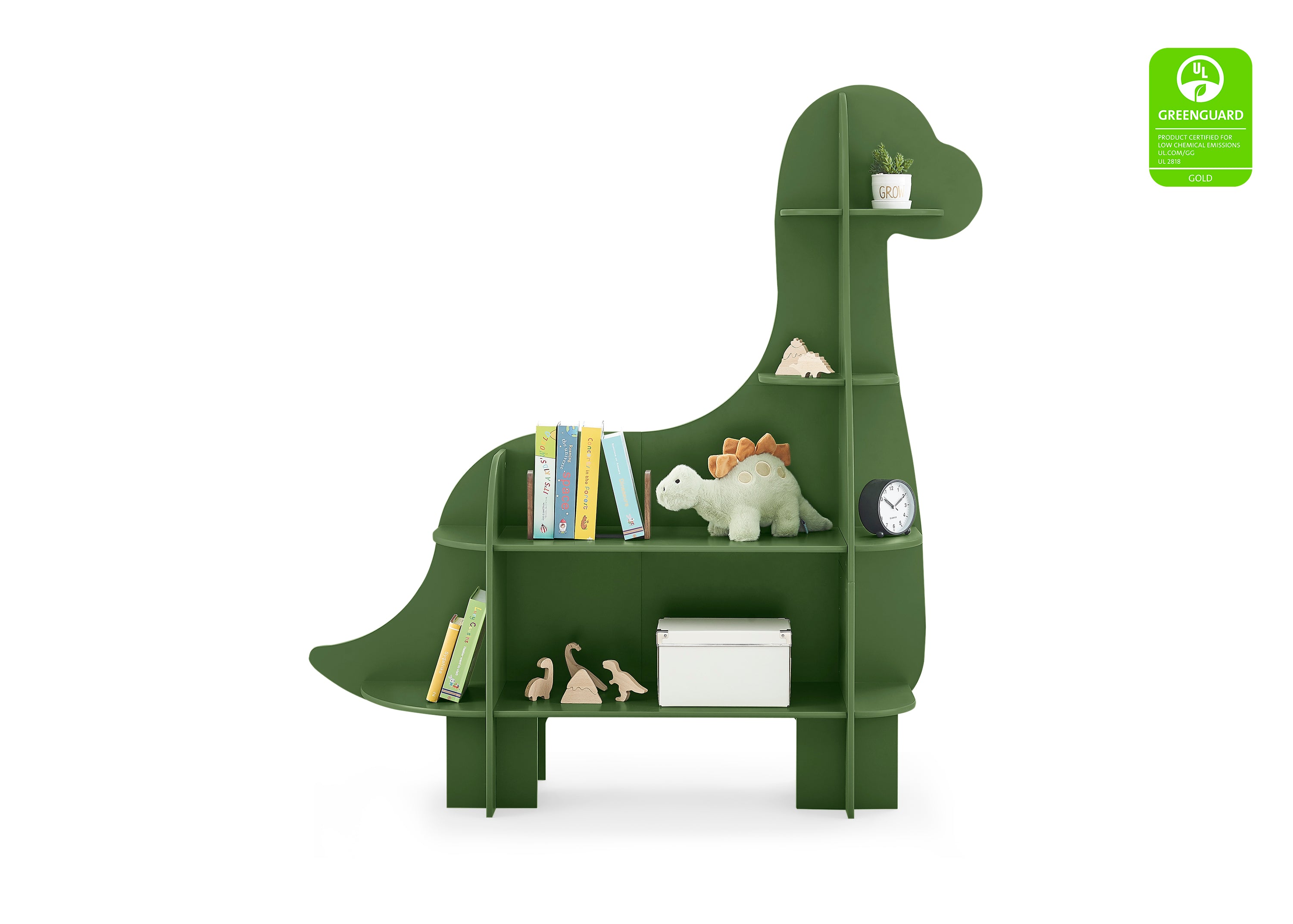 Dinosaur Bookcase for Kids - Wooden Bookshelf with 3 Storage Shelves - Perfect for Nursery, Playroom & Bedroom Decor
