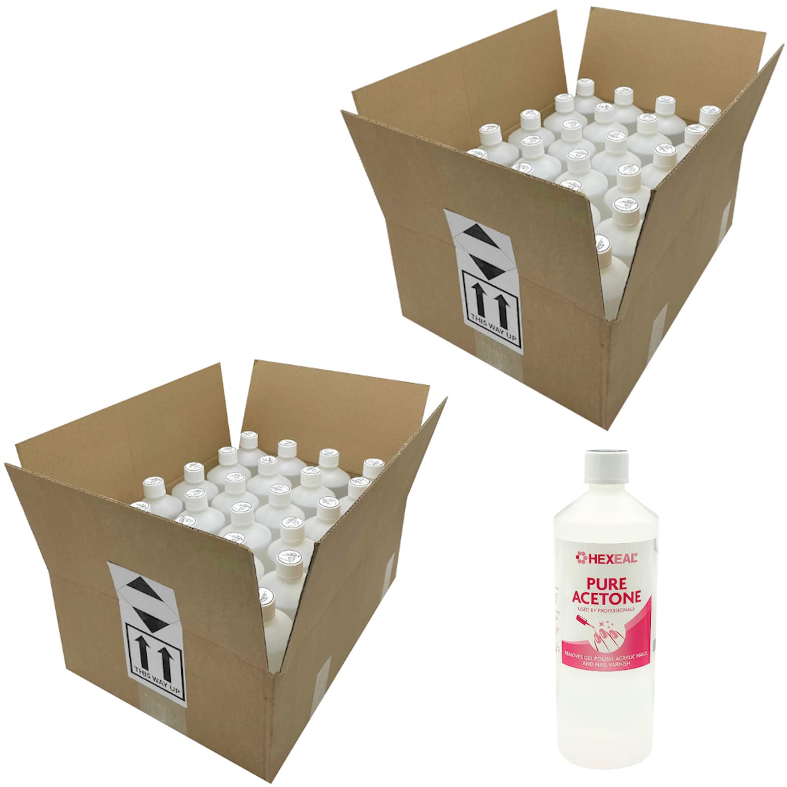 Hexeal Pure Acetone 50L - 50 x 1L Bottles of 99.5% High Strength Acetone for Nail Polish Remover, Gel & Acrylic Removal - Professional Grade for Salons, DIY Manicures & Nail Art - Perfect for Nail Polish, Varnish & Acrylic Soak Off