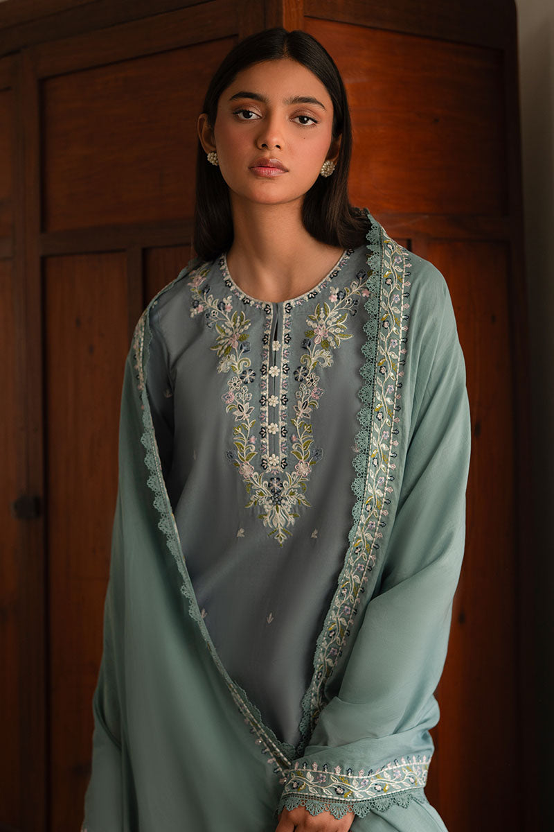 MOONLIGHT BLUE 3PC EMBROIDERED LAWN SUIT | Elegant Pakistani Formal Wear | Perfect for Weddings, Parties & Special Occasions
