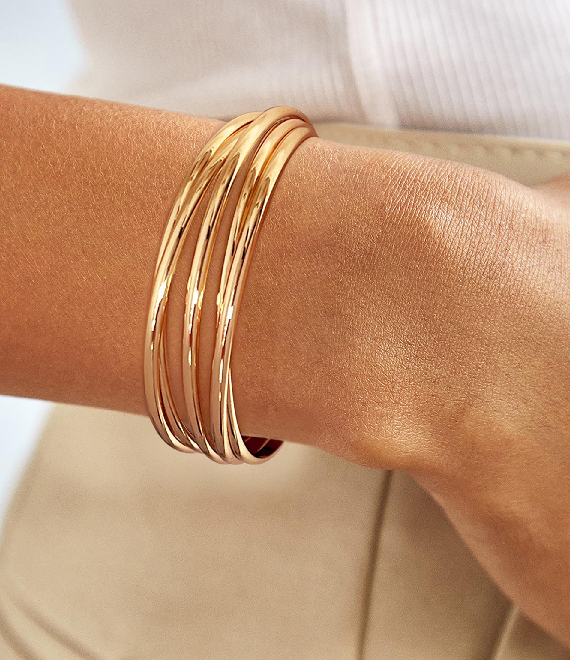 Chunky Gold Cuff Bracelet for Women - Adjustable Multi-Layer Cross Wire Open Bangle | Hollow Wide Cuff Bracelet | Perfect for Parties, Weddings & Everyday Fashion