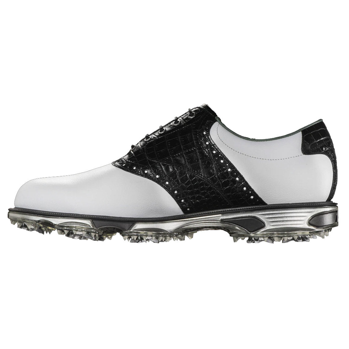 FootJoy DryJoys Tour White & Black Men's Golf Shoes - Waterproof Spiked Golf Footwear for Men - Perfect for Golf Tournaments & Wet Course Conditions