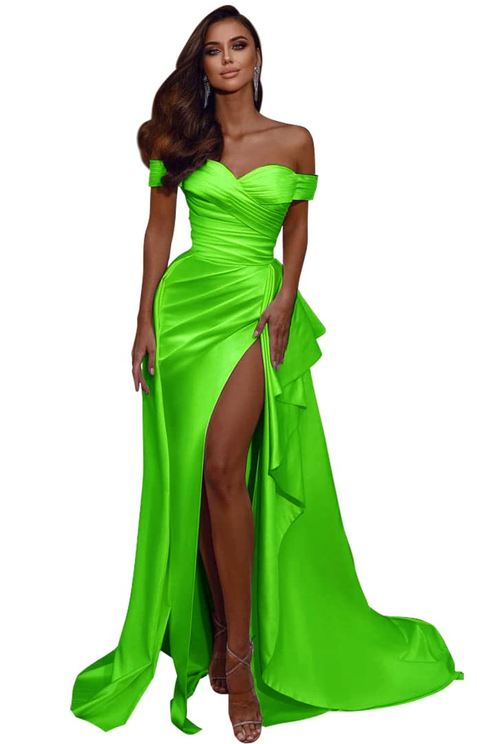 Elegant Off Shoulder Prom Dresses 2024 | Mermaid Slit Formal Evening Gowns | Satin Wedding Party Dresses for Women | Perfect for Homecoming, Prom Night & Special Occasions