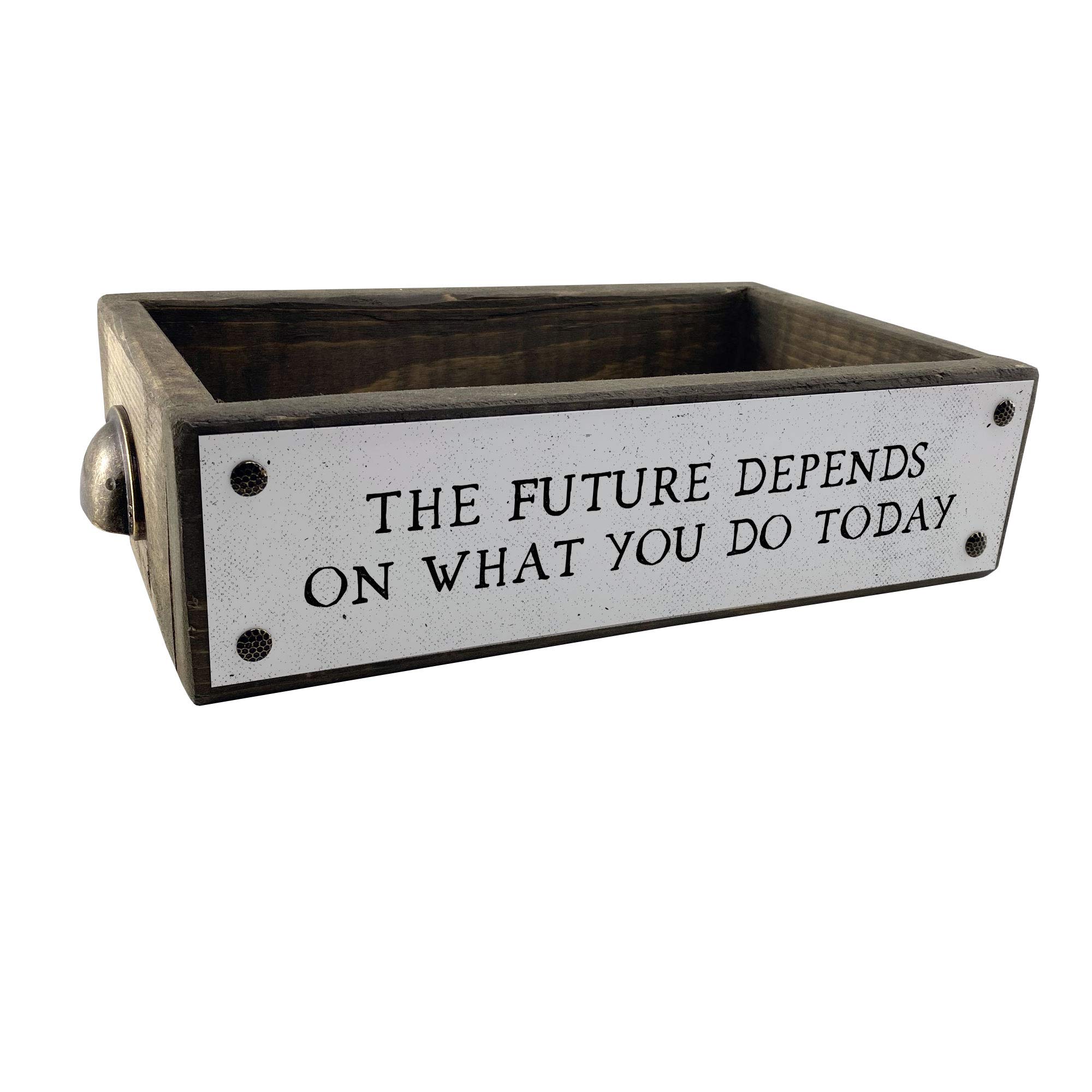 ANVEVO Motivational Wooden Storage Box with Inspirational Quote - Rustic Farmhouse Home Decor for Living Room, Office & Bedroom - Cute & Funny Housewarming Gift Idea