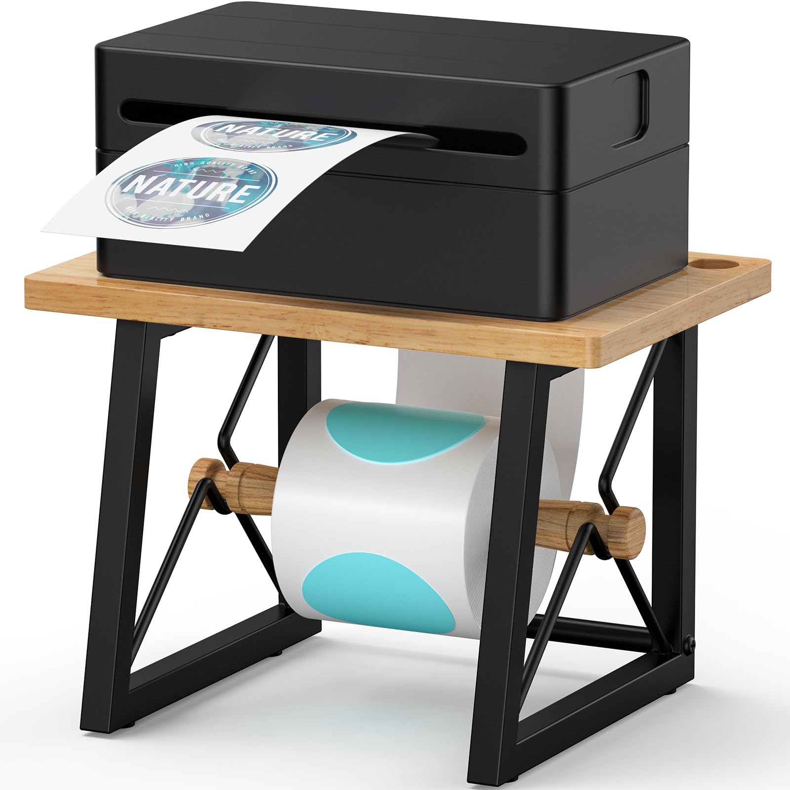 Wooden Thermal Label Holder for Rolls & Fan-fold Labels - Desktop Organizer for Thermal Label Printers | Perfect for Home, Office & Small Business Use | Label Printing Accessories for Shipping, Packaging & Inventory Management