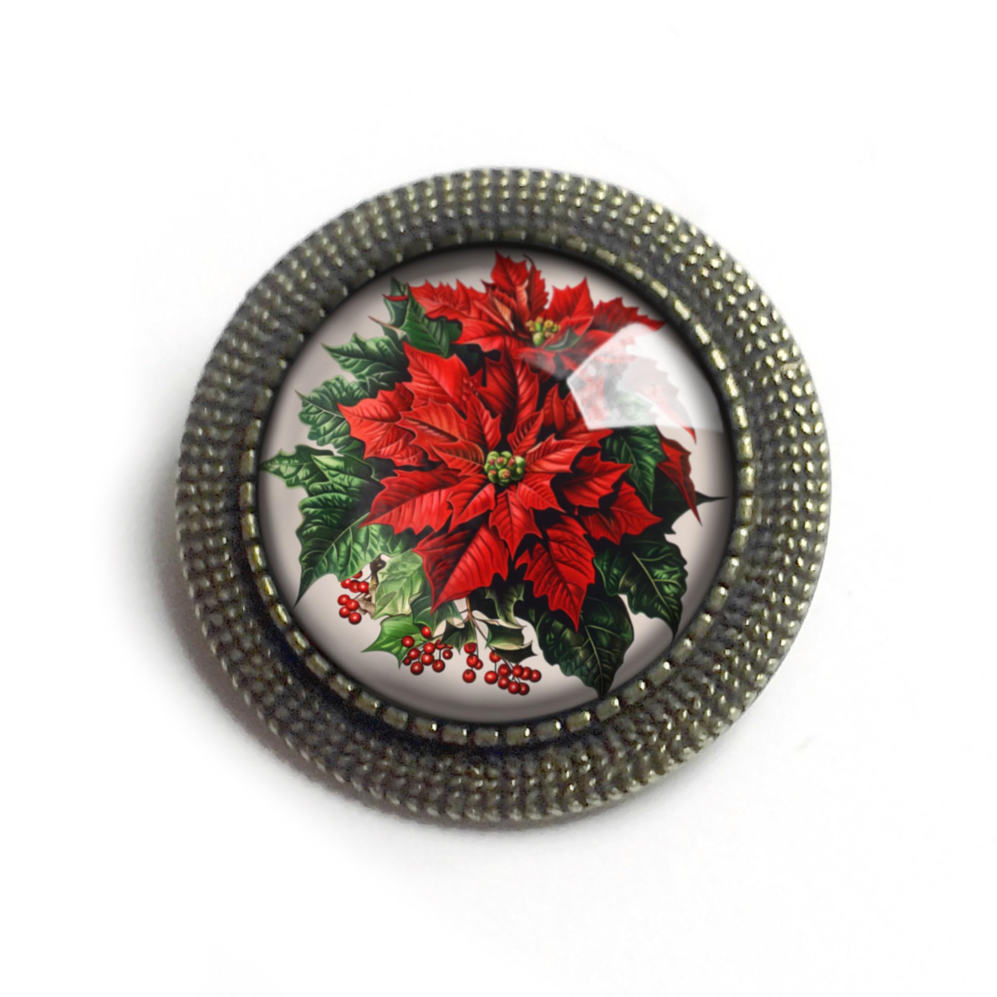 Red Victorian Poinsettia Holiday Brooch Pin - Vintage Christmas Floral Jewelry for Women - Perfect for Holiday Parties, Gift Giving & Festive Outfits