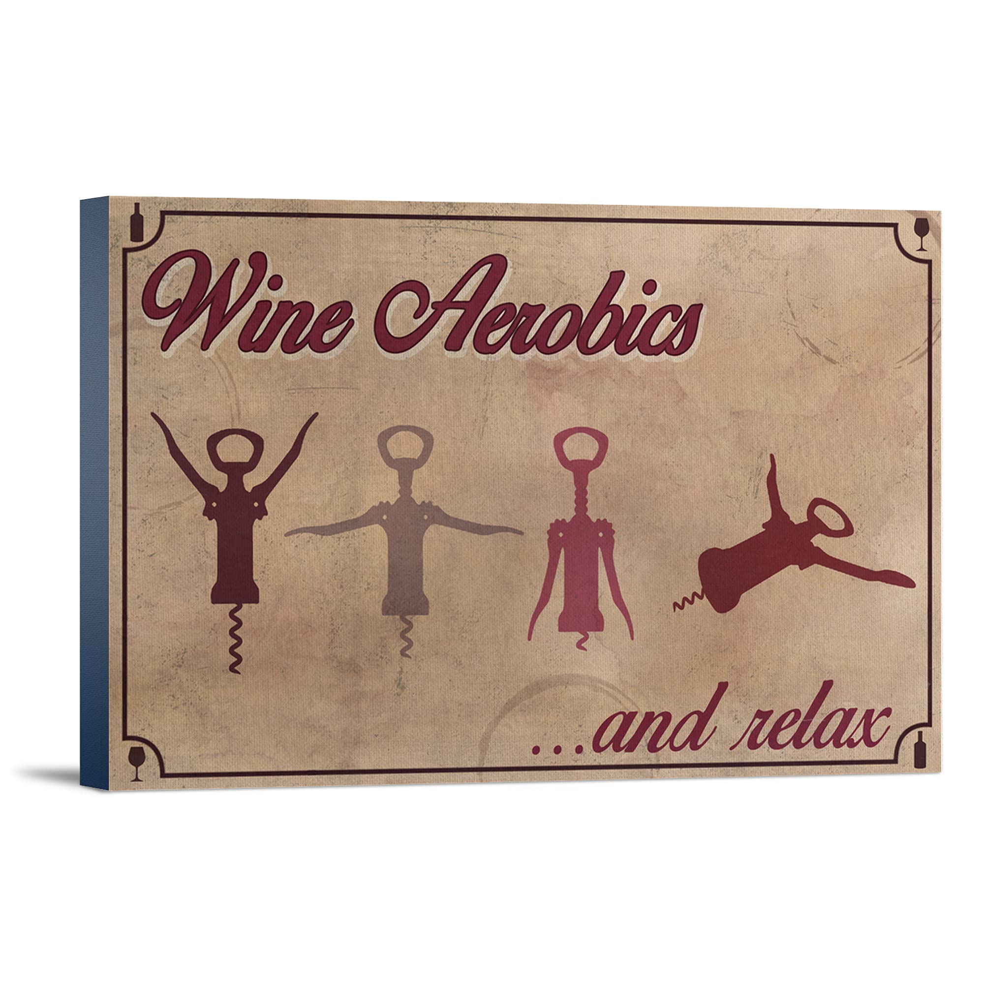 Lantern Press Wine Aerobics Corkscrew Wall Art - 16x24 Wrapped Canvas Home Decor for Wine Lovers - Perfect for Dining Rooms, Bars & Kitchen Decorations