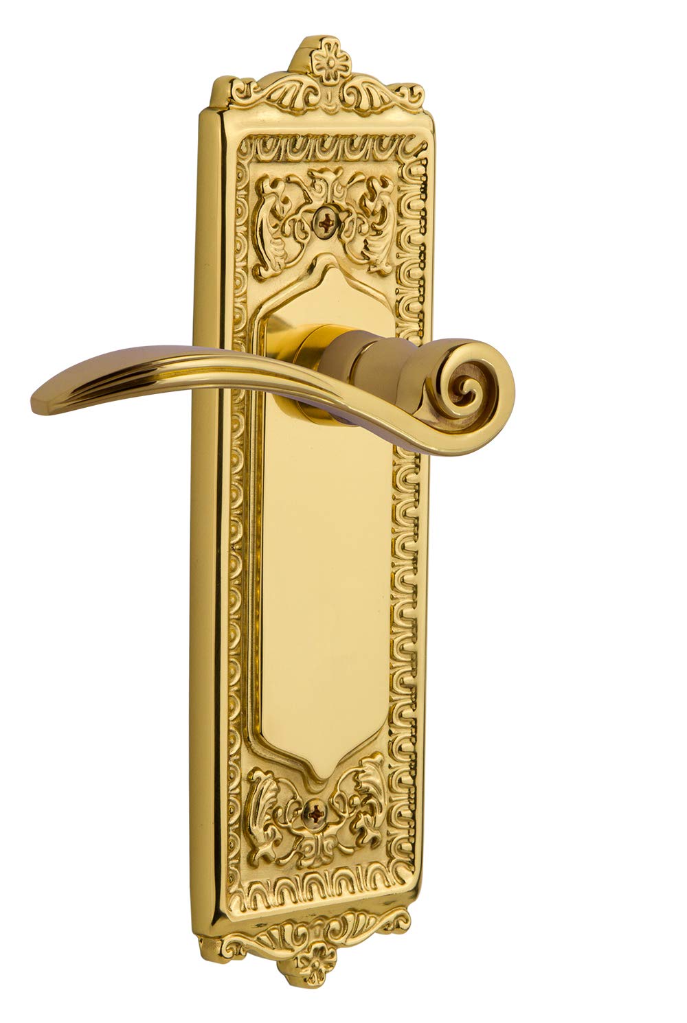 Nostalgic Warehouse Egg & Dart Pattern Privacy Swan Lever Door Handle - Polished Brass Vintage Style for Bedroom, Bathroom & Interior Doors
