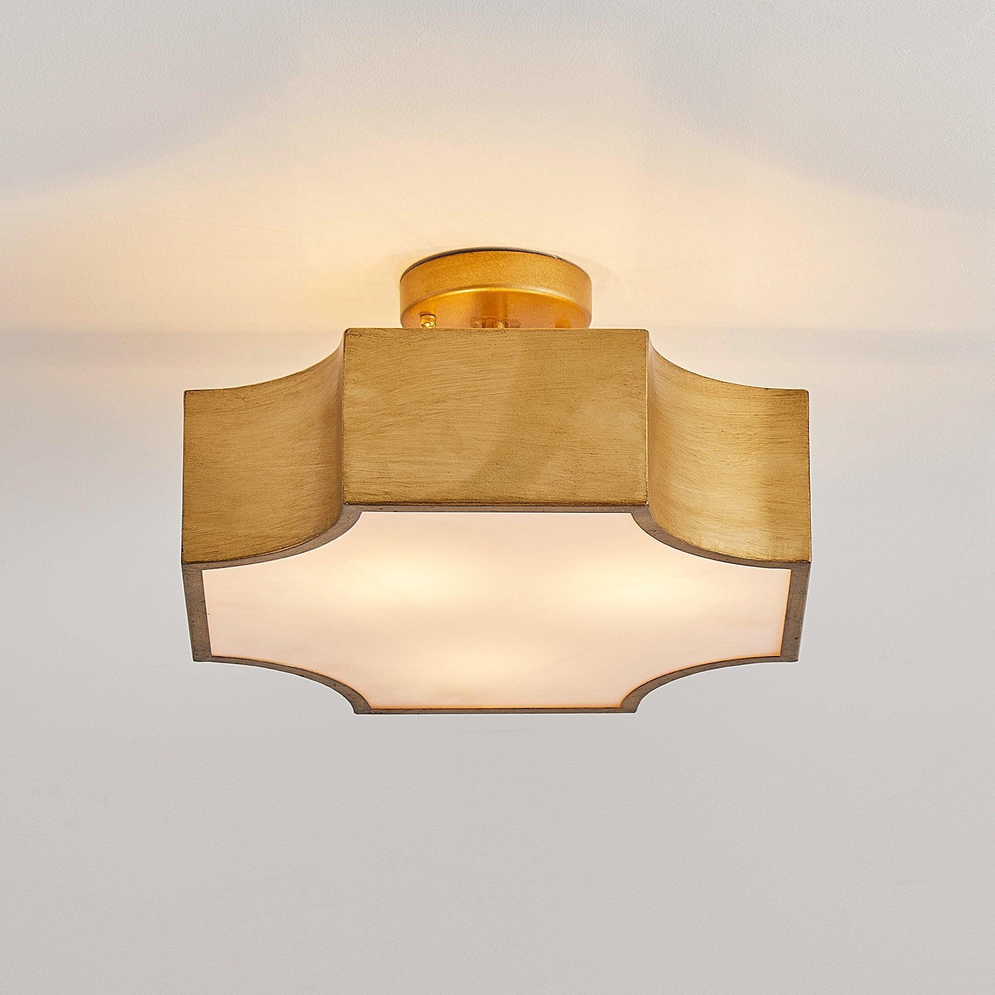 Vintage Golden LED Semi Flush Mount Ceiling Light Fixture - 3 Lights, Energy Efficient, Warm White - Perfect for Entryway, Hallway, Closet, Kitchen, Bedroom, and Dining Room Lighting
