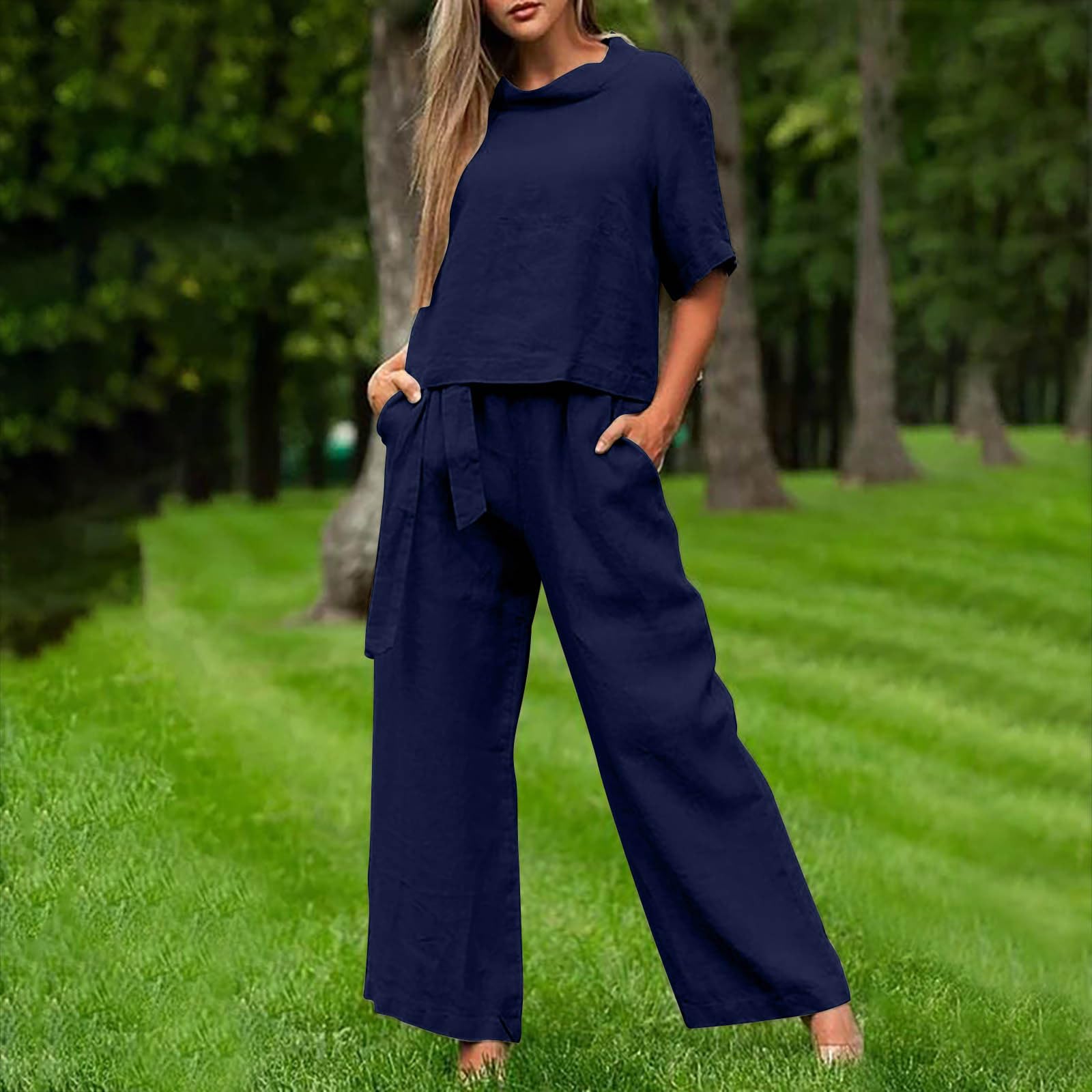 Women's 2-Piece Matching Shorts Set - Summer Lounge & Beach Outfit - Comfortable Cotton Shorts & Top Set for Casual Wear, Vacation, and Relaxation