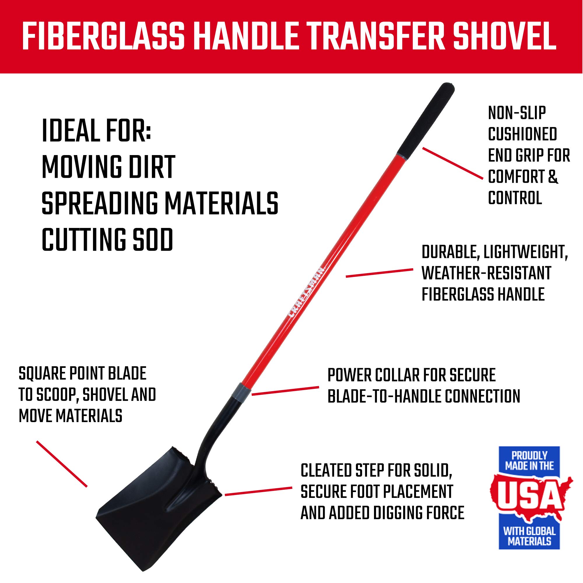 **CRAFTSMAN 2-Piece Garden Tool Set with Transfer Shovel & Bow Rake - Fiberglass Handles & Cushion Grips for Landscaping, Gardening, Yard Work - Perfect for Lawn Care, Planting & Outdoor Maintenance**