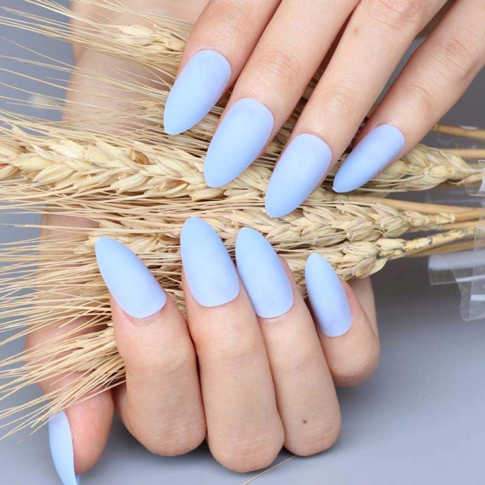 HUJL 24PCS Matte False Nails - Blue Fake Nail Tips for Women, Trendy Press on Nails for Daily Wear, Parties & Special Occasions