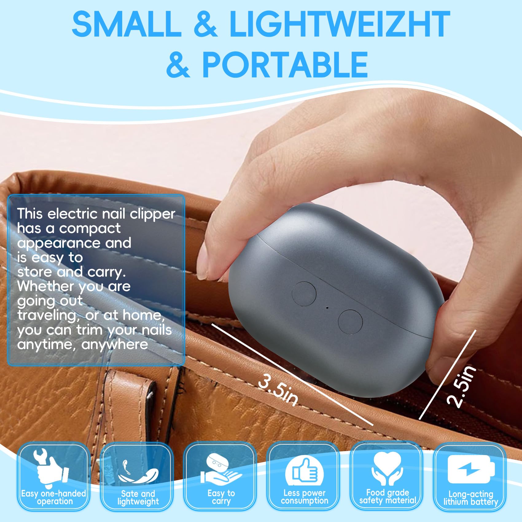 Electric Nail Clipper - 3 in 1 USB Rechargeable Nail Trimmer & Polisher with LED Light & Storage Case, 2 Speed Settings for Baby, Kids, Adults & Seniors (Frosted Black) - Perfect for Home, Travel & Salon Use