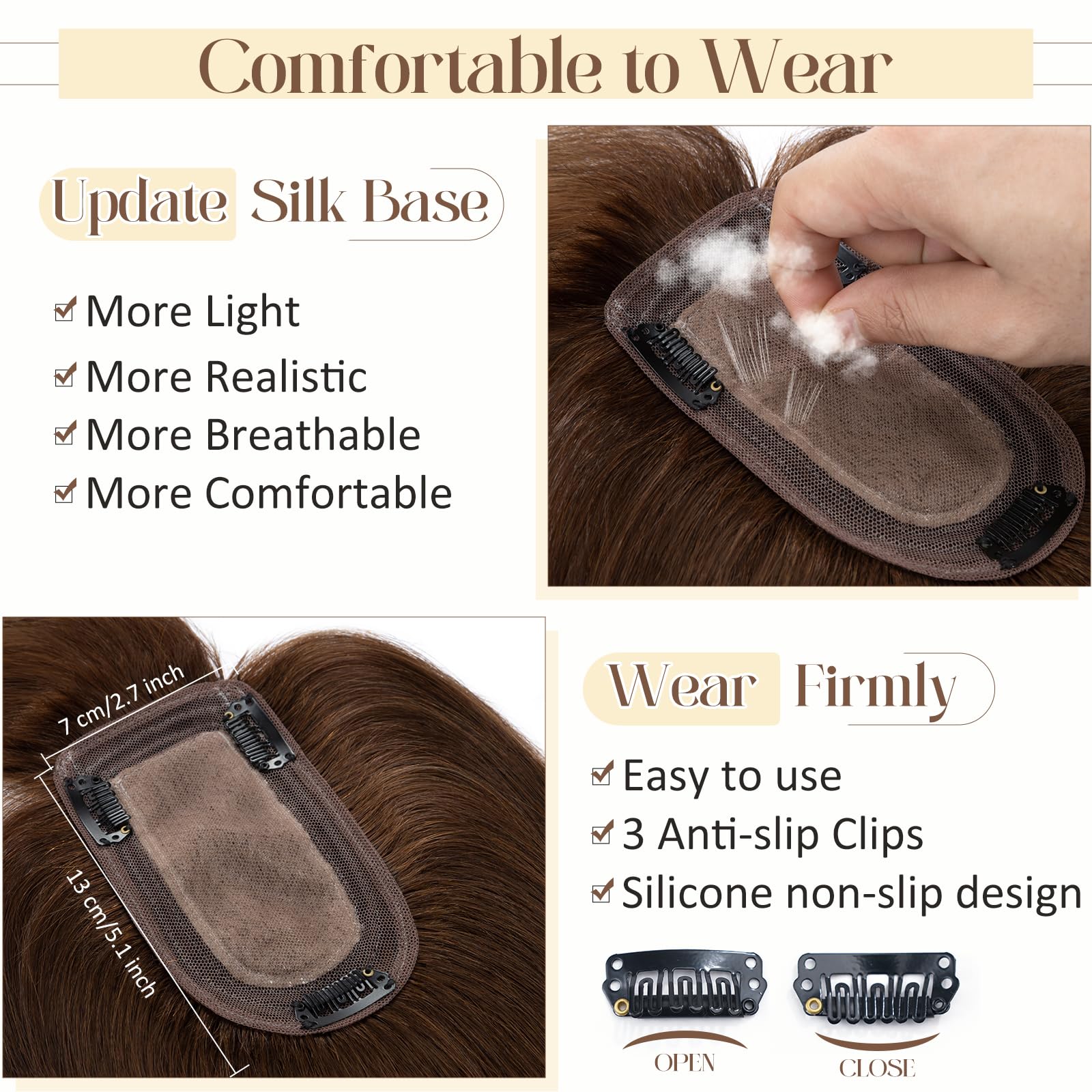 100% Human Hair Toppers for Women with Bangs - 6 Inch Brown Remy Hair Clip-In Topper for Thinning Hair | Natural Look for Daily Wear, Parties & Special Occasions