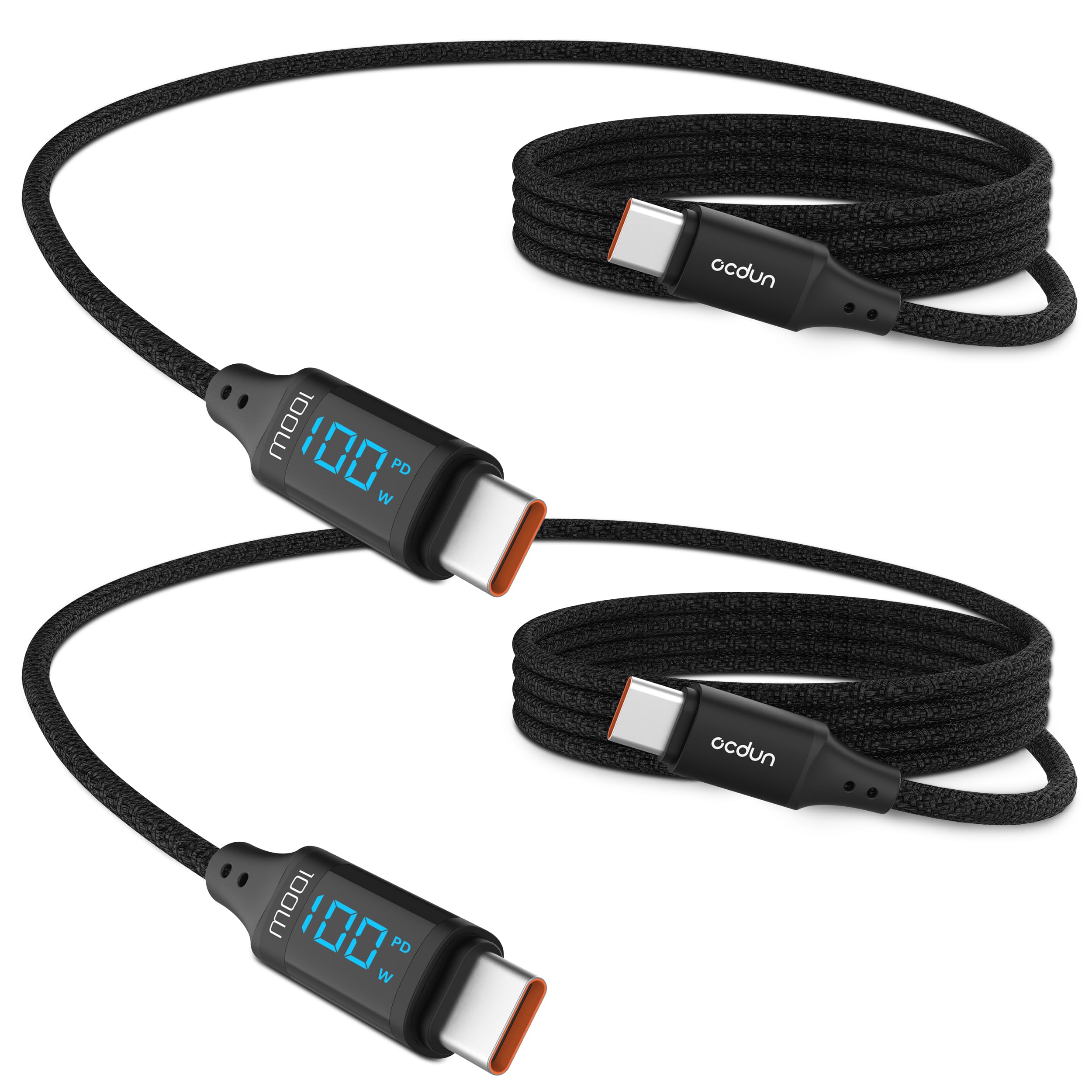 OCDUN® USB C to USB C Cable 100W Fast Charging, 2-Pack 1.2M Nylon Braided Type C Cable for MacBook Pro, iPhone 15/14/13 Pro Max, Samsung Galaxy S24/S23, iPad Pro - Perfect for Home, Office & Travel Charging