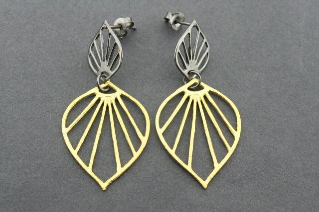 Double Petal Earrings - Gold Plated & Oxidized Sterling Silver - Elegant Jewelry for Women, Perfect for Parties, Weddings & Everyday Wear