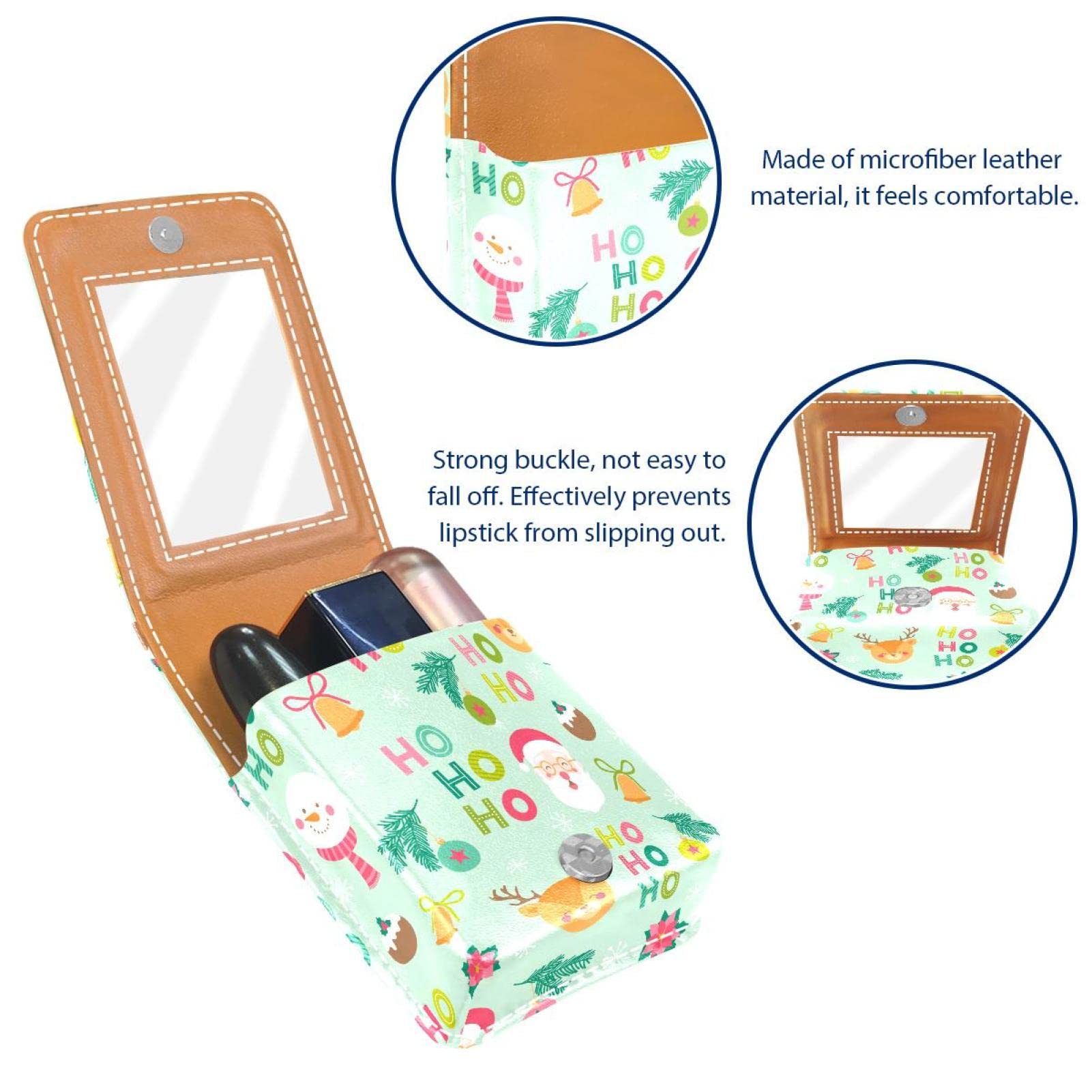 Personalized Lipstick Case - Portable Makeup Bag & Cosmetic Pouch Organizer for Lipsticks, Santa Christmas Elk Snowman Design - Perfect for Travel, Gifts & Holiday Makeup Storage