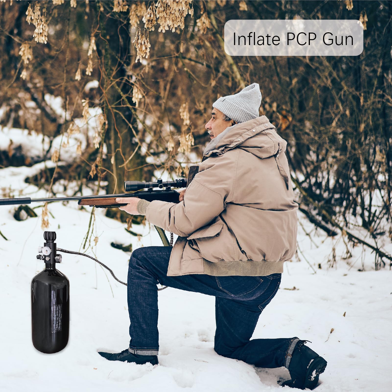 98ci Carbon Fiber Paintball Tank - 4500psi PCP HPA Air Tank with Black Coating & Dual Gauge Valve | Includes Black Zip Up Cover | Perfect for Paintball, Airsoft & Outdoor Sports
