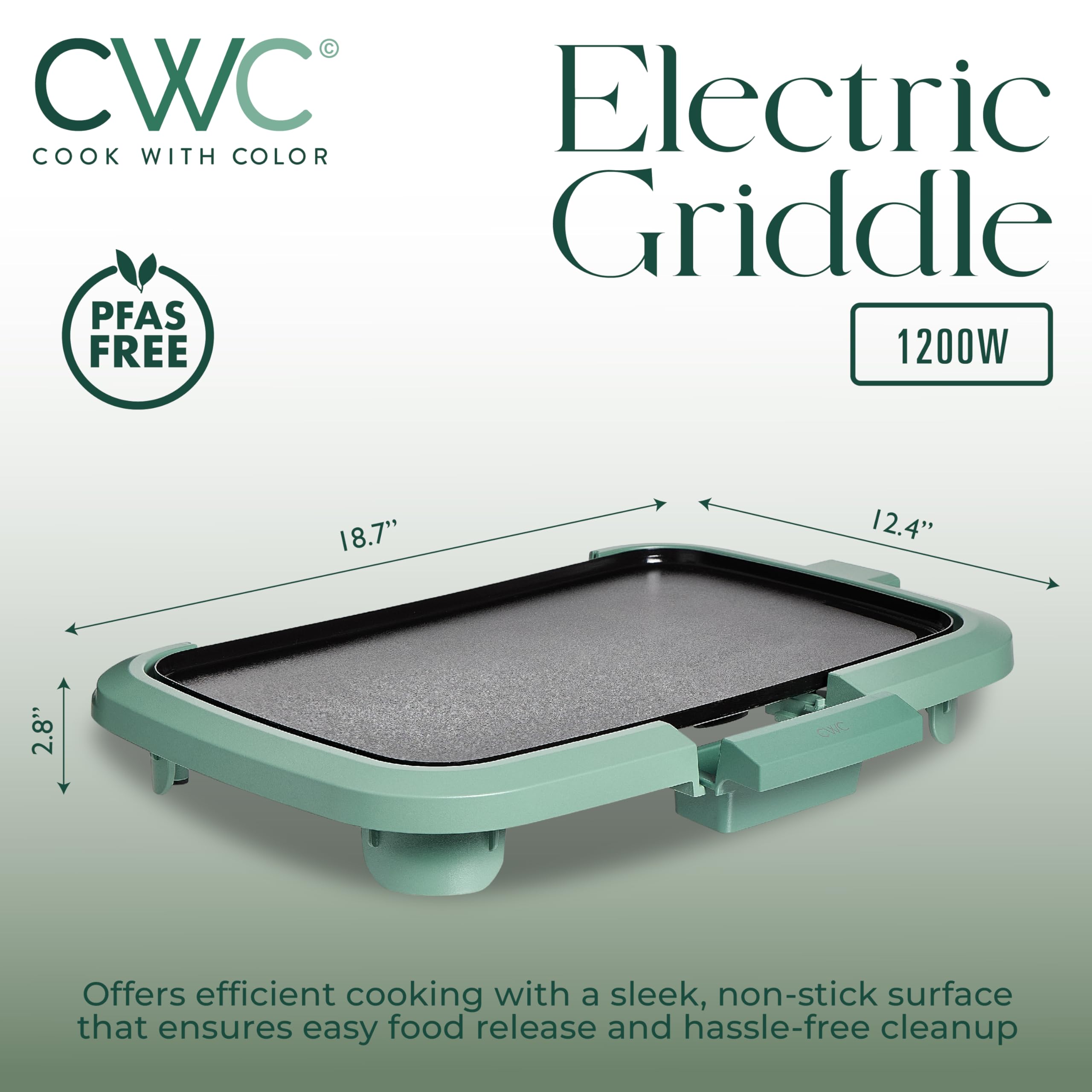 1200W Electric Griddle with Nonstick Surface - Perfect for Pancakes, Burgers, Eggs & More | Removable Temp Control & Slide-Out Drip Tray | 10