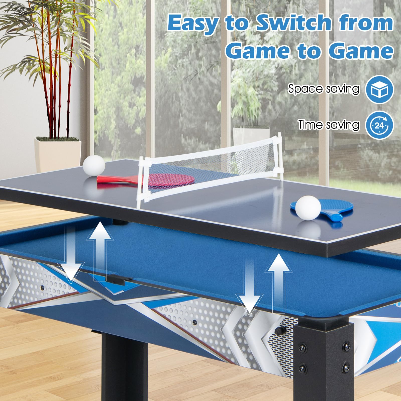 Goplus 6-in-1 Multi Game Table Set - Basketball, Billiards, Ping Pong, Air Hockey, Shuffleboard & Bowling - Space Saving Combo Game Table for Adults - Perfect for Game Rooms, Man Caves, Basements & Family Entertainment Centers