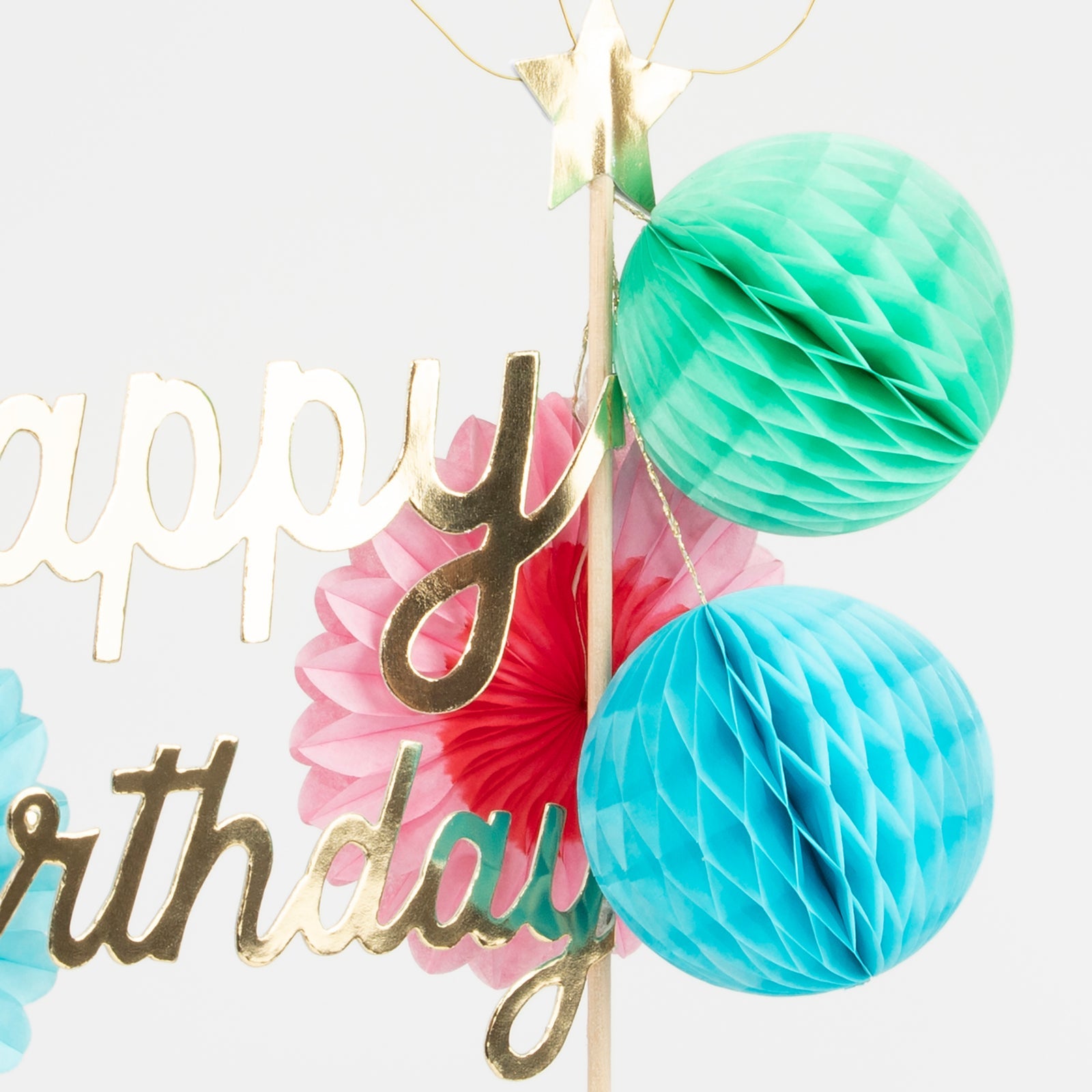 Happy Birthday Honeycomb Cake Topper - Gold & White Decorative Cake Decorations for Birthday Parties, Weddings & Special Occasions