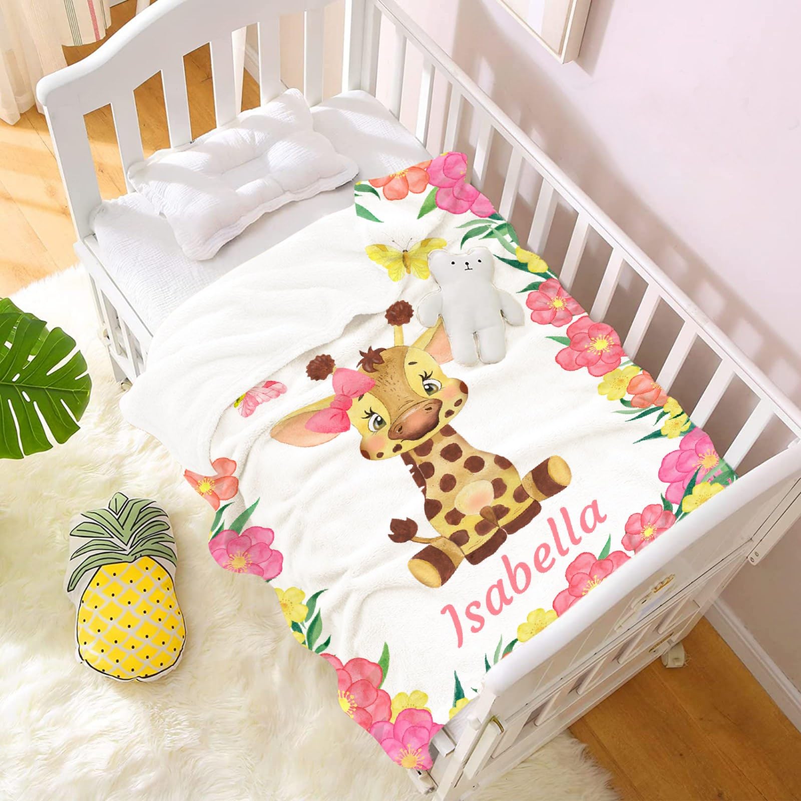 Personalized Baby Blankets for Girls & Boys - Custom Name Baby Blanket Gift Set | Soft Cozy Fleece Throw Blanket with Cute Deer Design | XL Newborn Bed Quilt for Nursery, Stroller & Family Cuddles