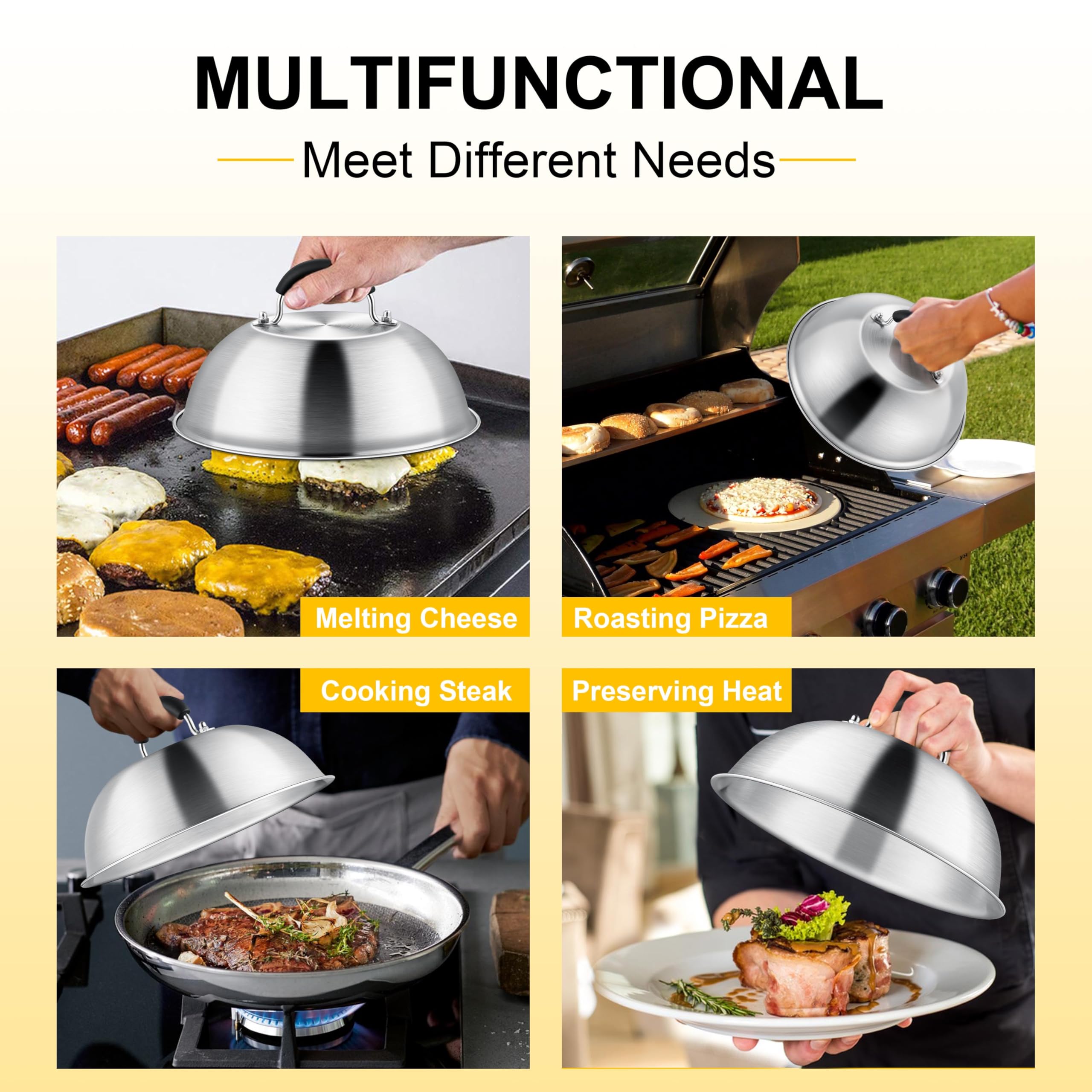 **Joyfair 9-Inch Stainless Steel Basting Cover & Cheese Melting Dome for BBQ, Grilling, Pizza, Steak – Dishwasher Safe (2-Pack) – Perfect for Outdoor Flat Top Grilling, Home Cooking & Steaming**
