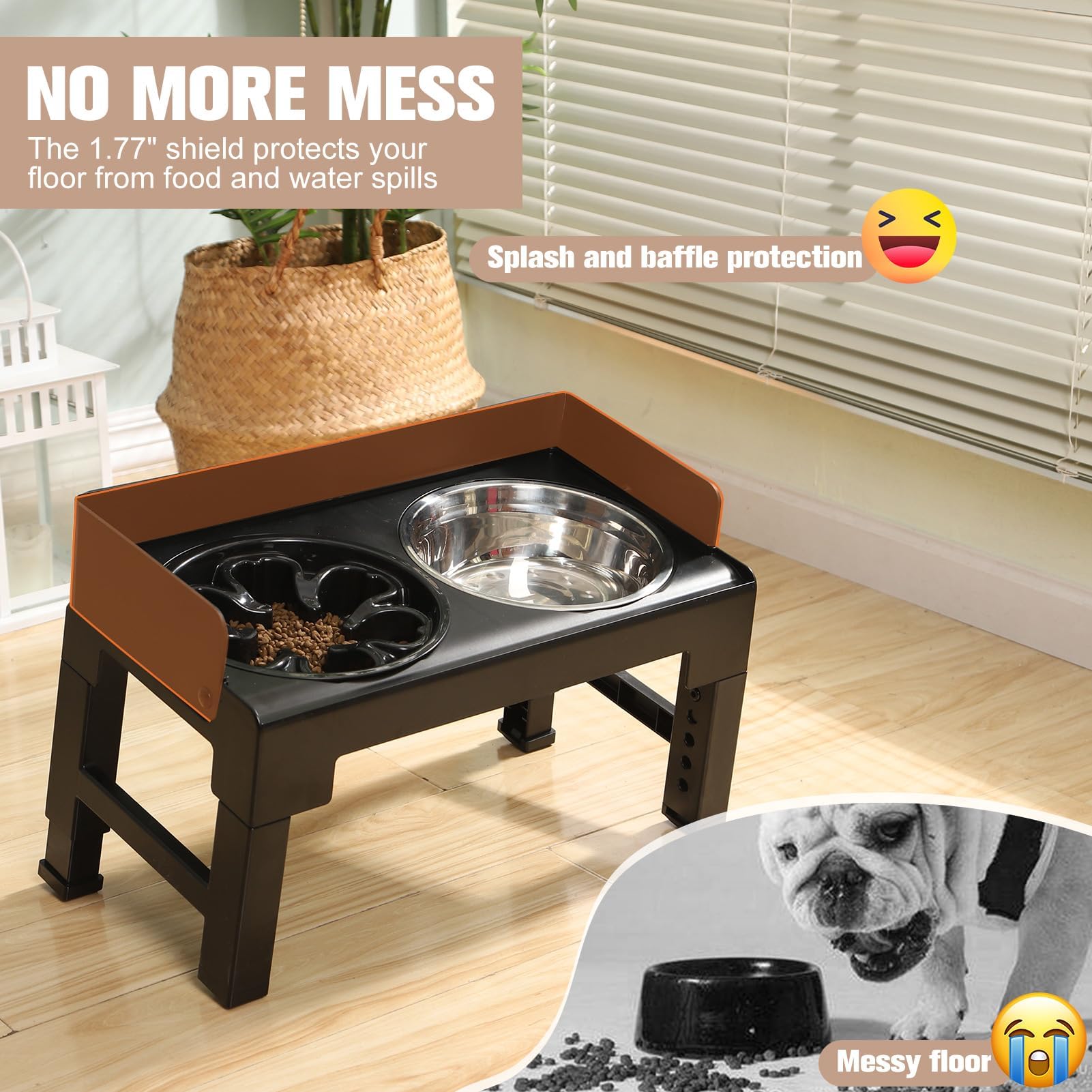 BINGPET Non-Slip Stainless Steel Dog Bowl - Black | Elevated Pet Food & Water Dish for Small, Medium & Large Dogs | Perfect for Indoor, Outdoor & Travel Use