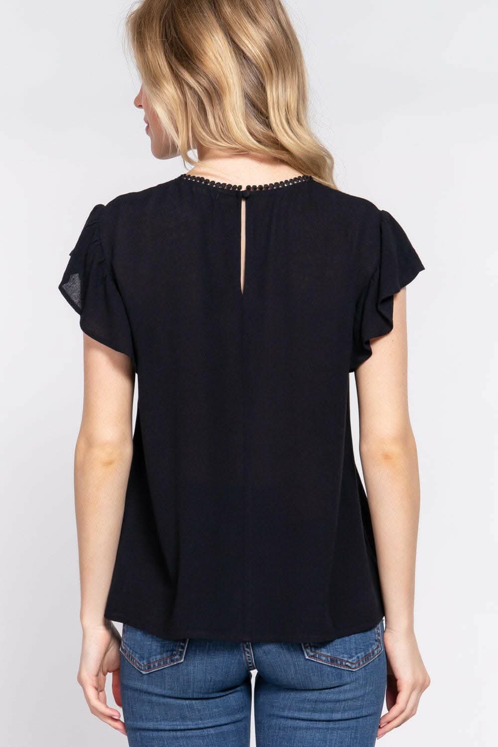 Stylish ACTIVE BASIC Ruffle Short Sleeve Crochet Blouse for Women | Boho Summer Top | Perfect for Beach Outfits, Date Nights & Casual Wear