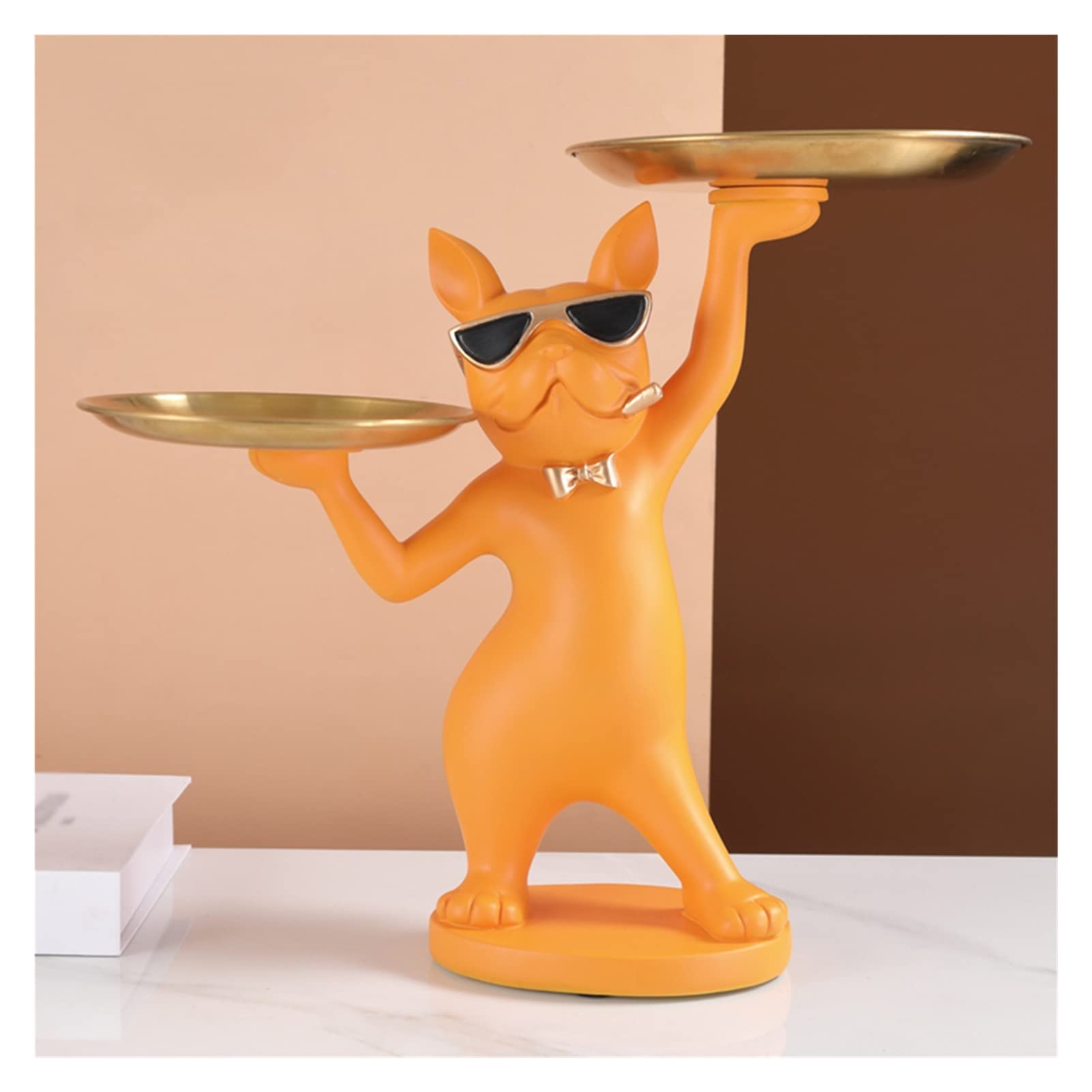 Resin Bulldog Key Bowl - Dog Figurine Tray for Entryway & Jewelry Storage | Phone, Wallet & Coin Organizer (Orange)