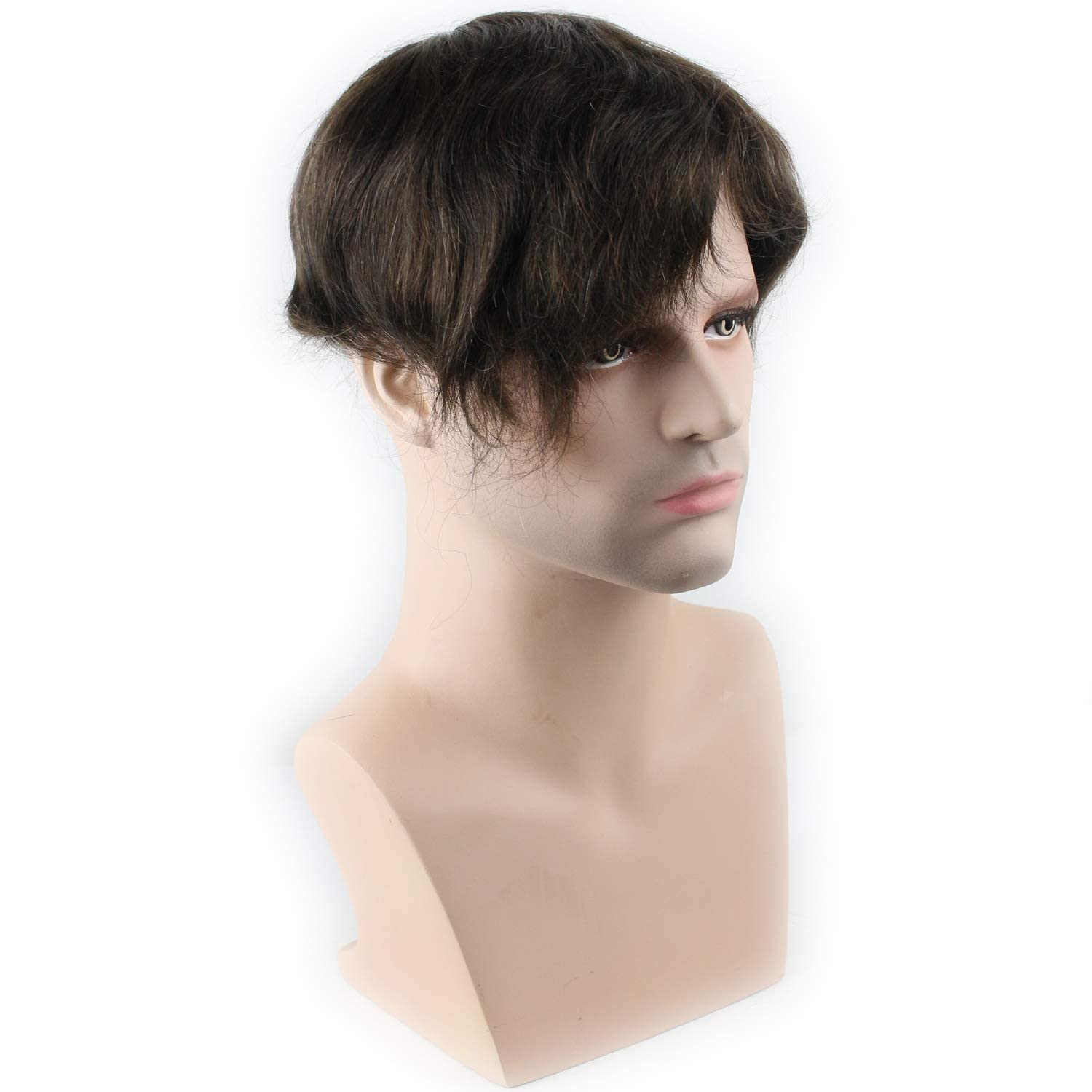 Natural Real Human Hair French Lace Toupee with PU Thin Skin for Men - #4 Medium Brown Hairpiece | Perfect for Daily Wear, Weddings & Hair Loss Solutions