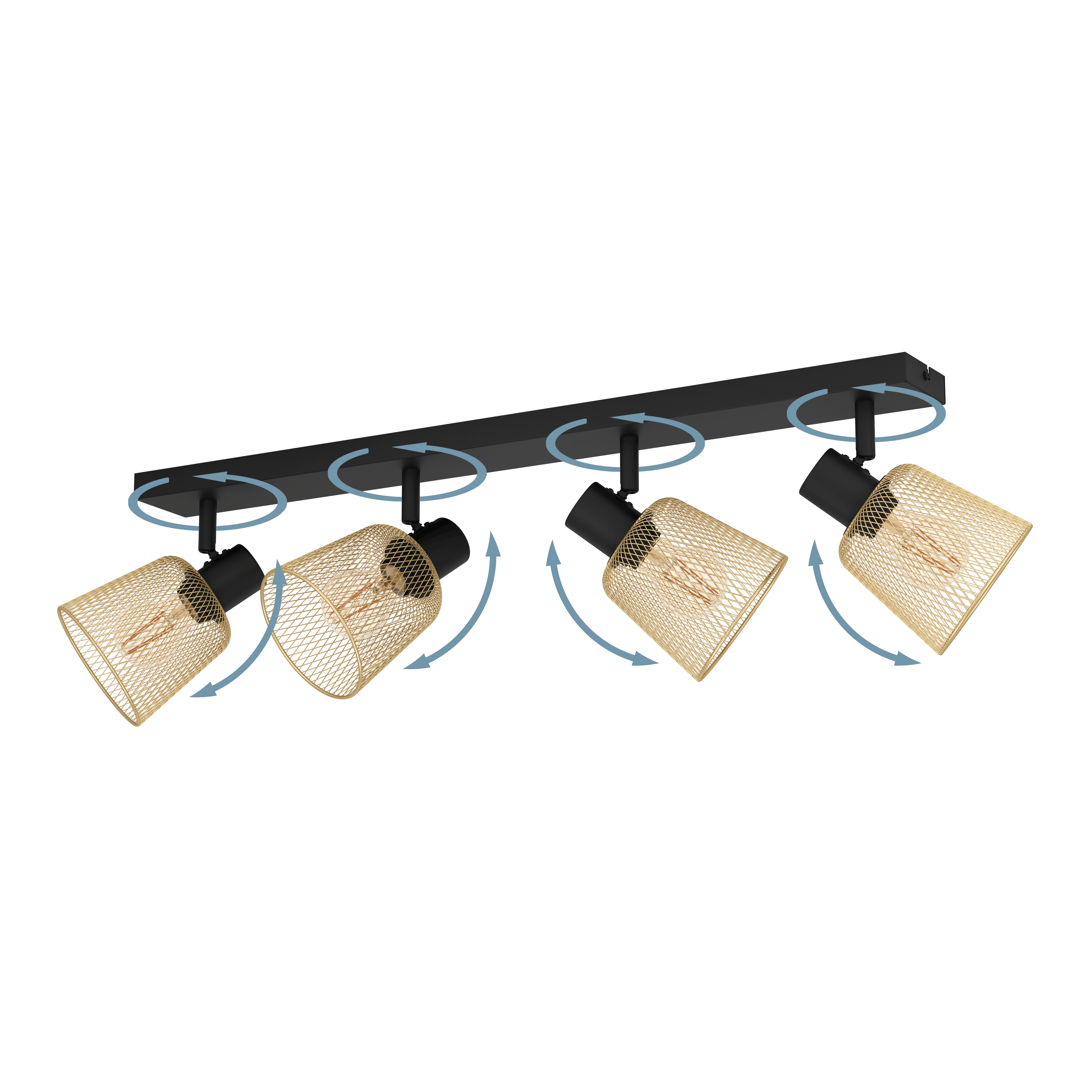 Eglo Coslada 4-Light Brass and Black Bar Spotlight - Modern Ceiling Lighting for Kitchen, Dining Room, and Hallway