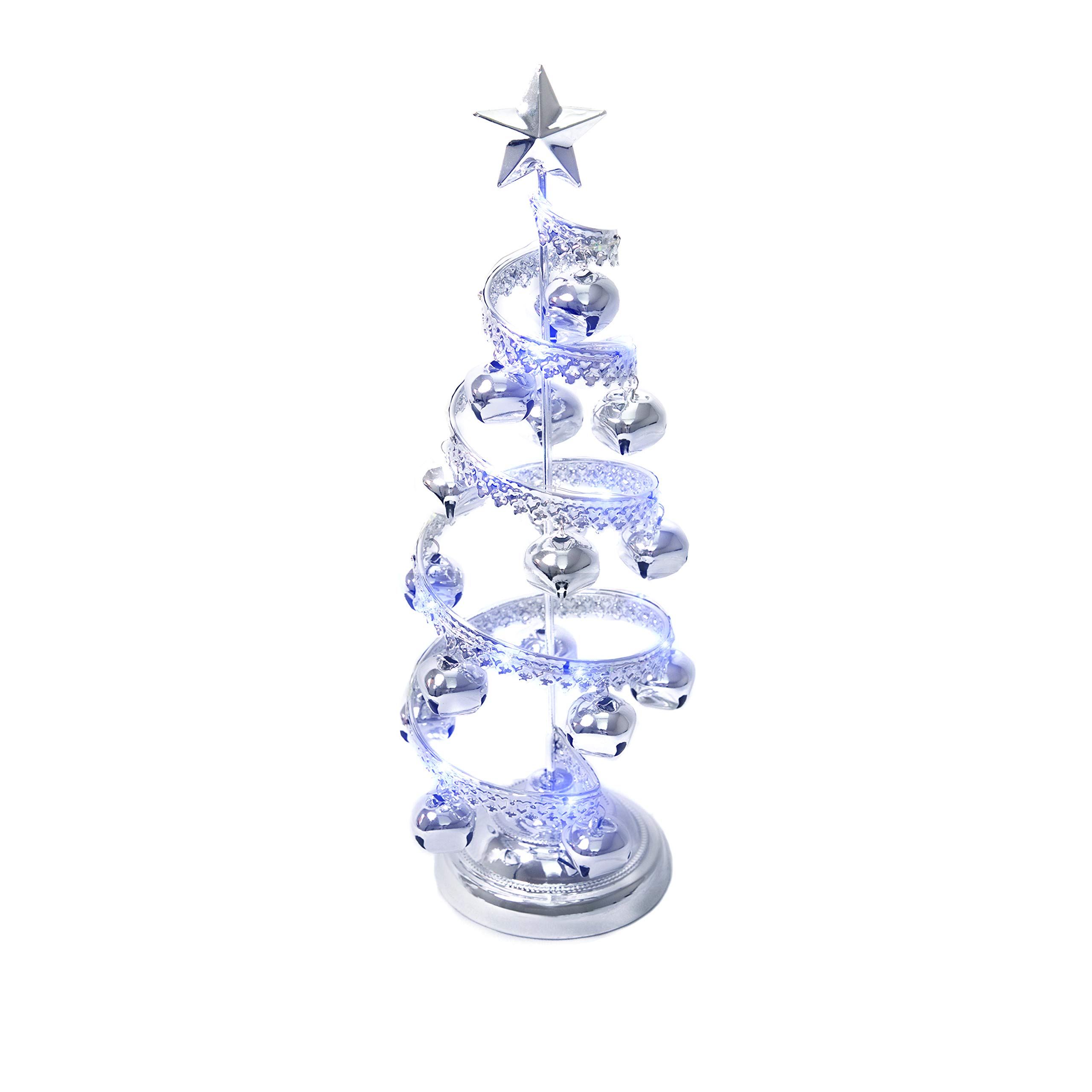 Varmax 15-Inch Silver Prelit Mini Christmas Tree - Helical Tabletop Holiday Decor for Home, Office, Party & Gift Giving