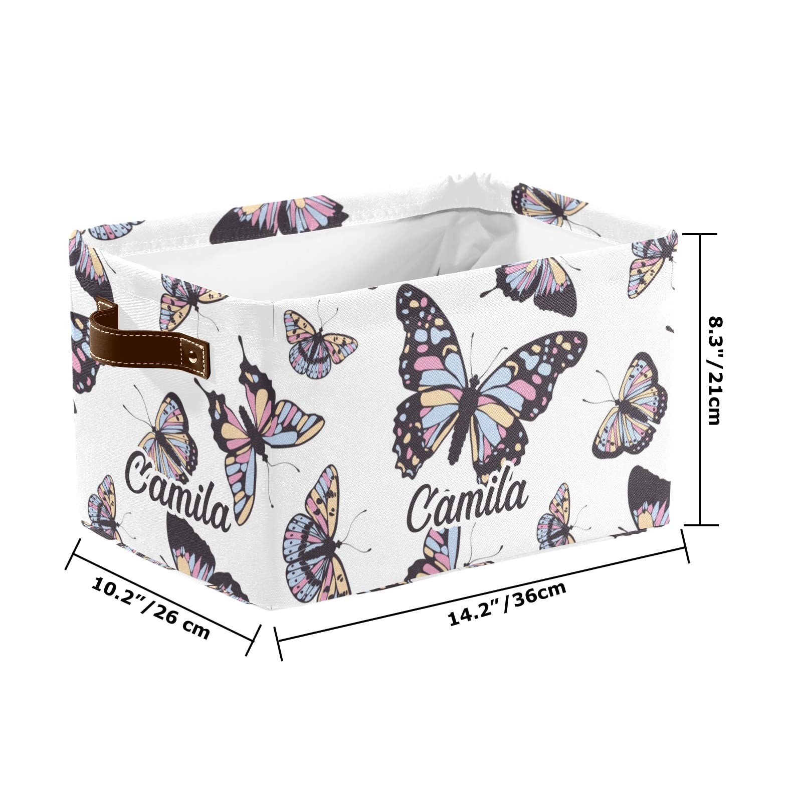 Deven Butterfly Personalized Large Storage Baskets with Handles - Decorative Organizing Bins for Shelves, Closet, Bathroom & Nursery - Home Organization Solution (1 Pack) - Perfect for Bedroom Storage, Kids' Room & Bathroom Essentials
