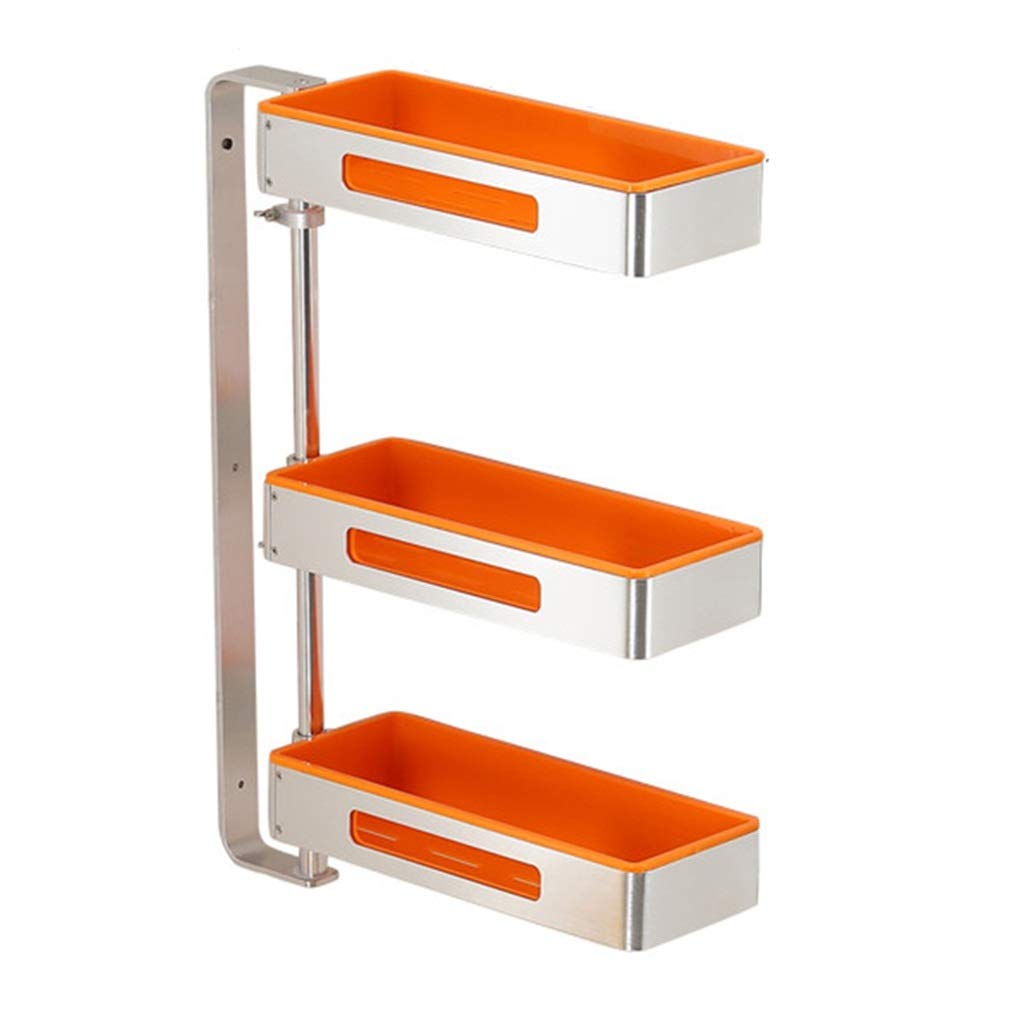 Wall-Mounted Rotating Spice Rack - 3-Tier Corner Kitchen Shelf Organizer for Spices & Condiments - Space Saving Floating Wall Shelf (Orange & White) - Perfect for Small Kitchens, Pantries & RV Cooking Spaces