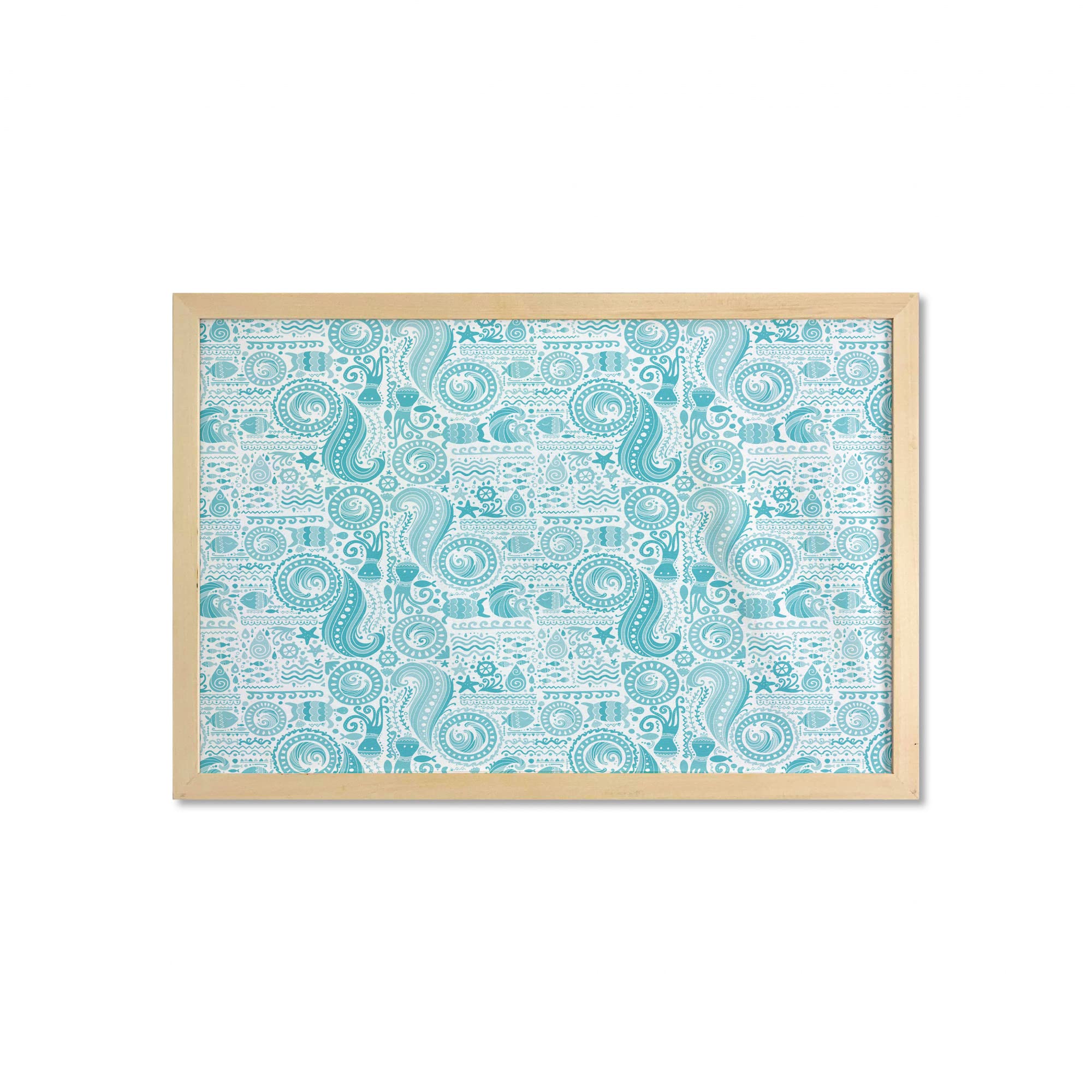 Ambesonne Polynesian Style Sealife Wall Art with Frame - Octopus & Turtle Marine Decor, Printed Fabric Poster 35