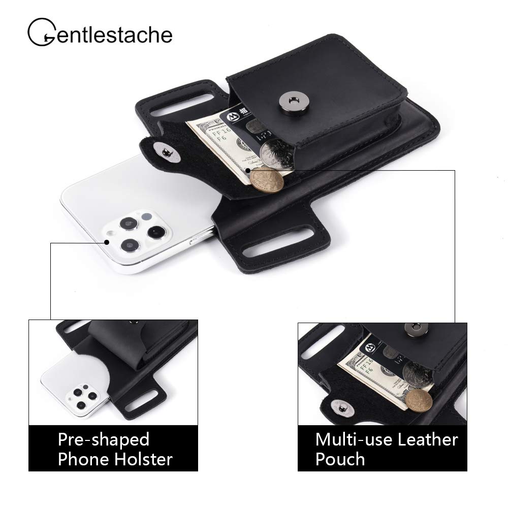 Gentlestache Leather Cell Phone Holster for Belt - Premium Leather Phone Case with Small Pocket - Perfect for Work, Travel & Outdoor Activities