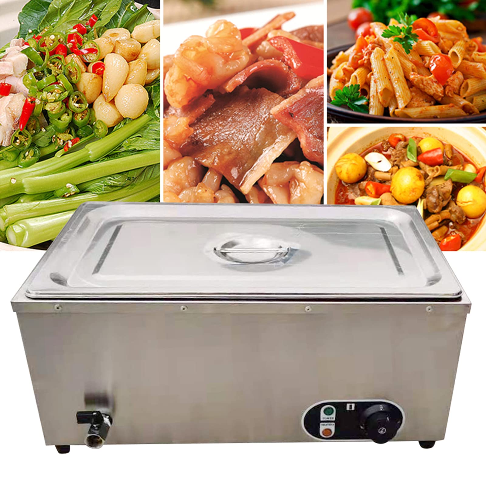 Commercial Food Warmer - 1-Pan Stainless Steel Steam Table Warmer 1.2KW | Electric Bain Marie Buffet Warmer for Catering, Restaurants & Events | Keep Food Warm for Buffets, Banquets & Food Service