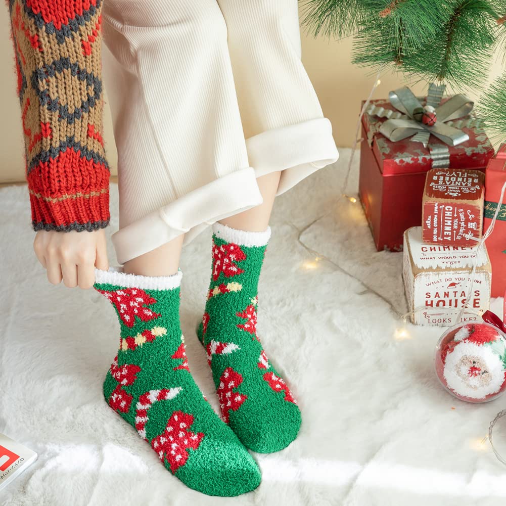 Yoicy Women's Christmas Fuzzy Fluffy Socks - Cozy Warm Winter Slipper Socks for Women, Perfect Holiday Gift for Her | Great for Home, Bedroom & Christmas Party