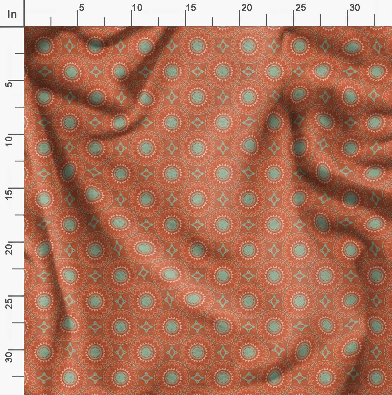 Soimoi Orange Polyester Crepe Fabric by The Yard - 42 Inch Wide Mandala Geometric Print - Bohemian Style Printed Fabric for DIY Fashion, Home Decor & Craft Projects