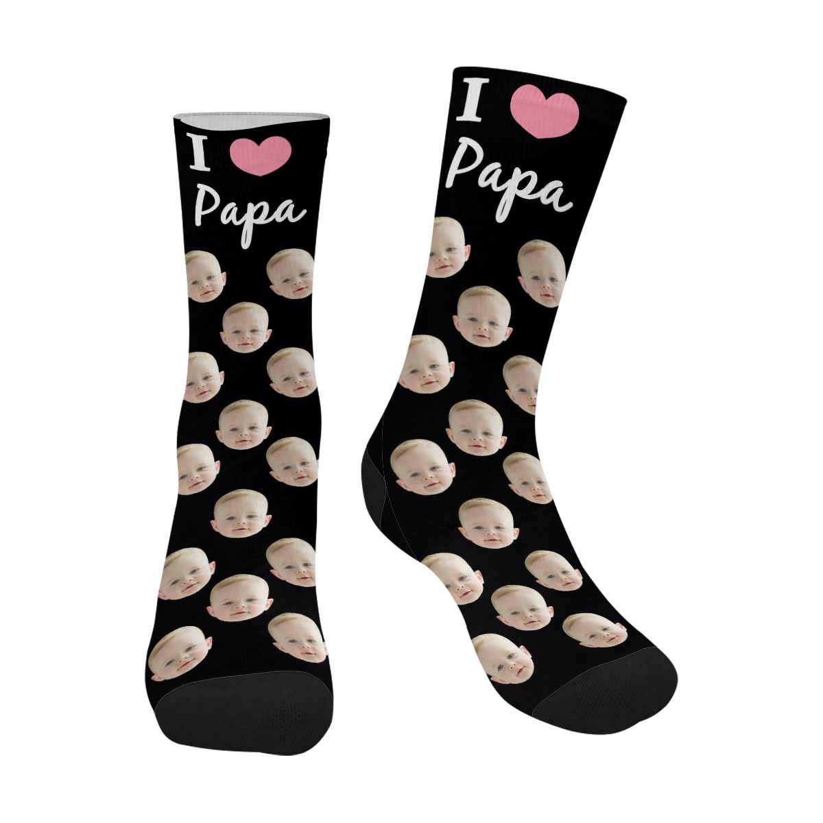 Custom Face Socks for Men & Women - Personalized I Love Papa Socks - Father's Day Gift Idea - Perfect for Birthday, Anniversary & Family Reunion Gifts