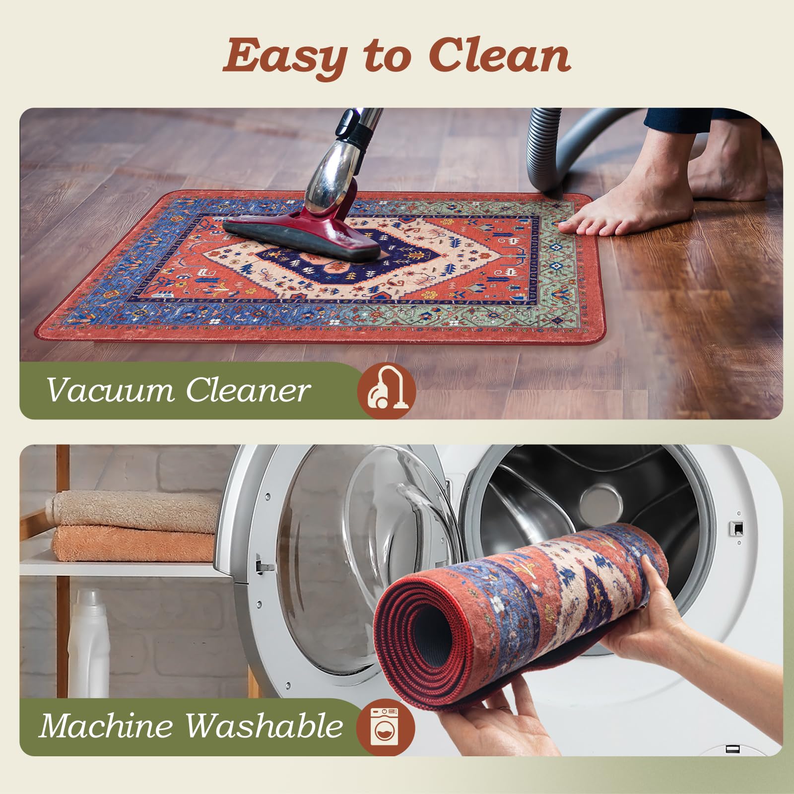 Boho Kitchen Mats Non-Slip Rubber Backing, Waterproof Washable Floor Rugs for Sink, Laundry & Farmhouse - Perfect for Kitchen, Bathroom & Entryway Decor