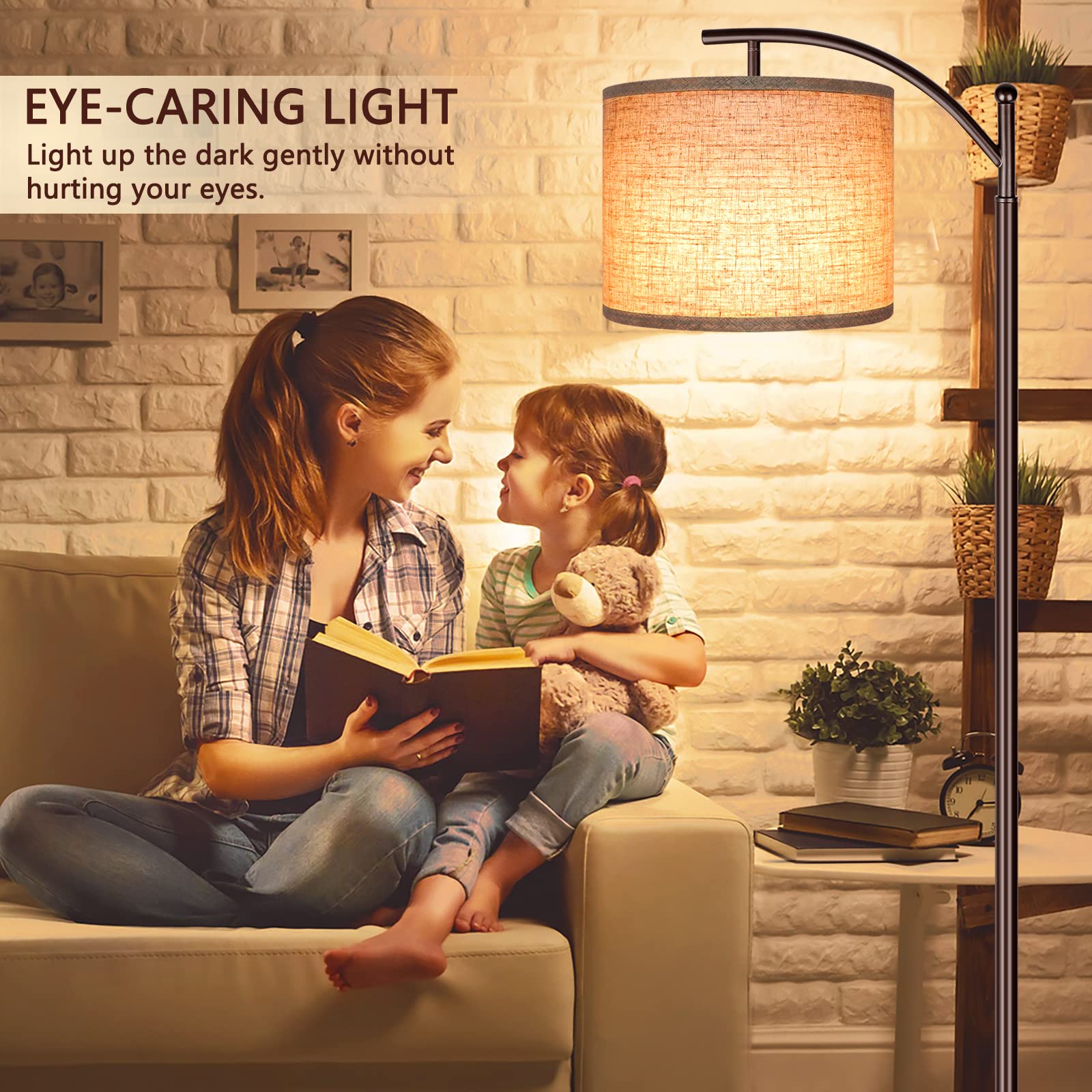 Rottogoon Industrial Floor Lamp - 9W LED Standing Lamp with Beige Lampshade, Oil-Rubbed Bronze Finish for Living Room, Bedroom, Office - Perfect for Reading, Working & Modern Home Decor