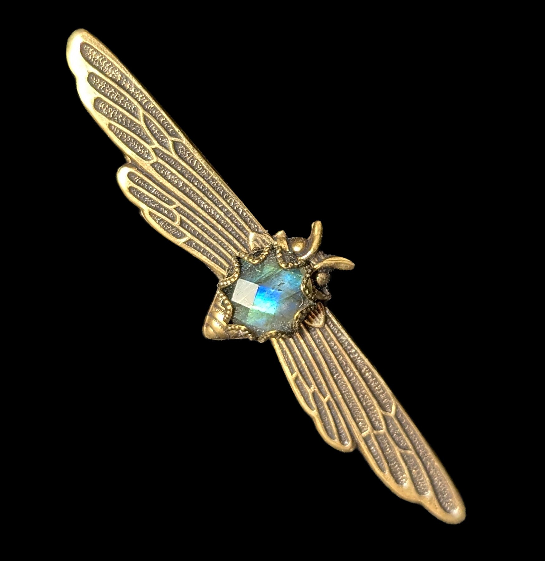 Labradorite Long Wing Bee Hair Clip - Elegant Crystal Hair Accessory for Women | Perfect for Weddings, Parties & Everyday Wear