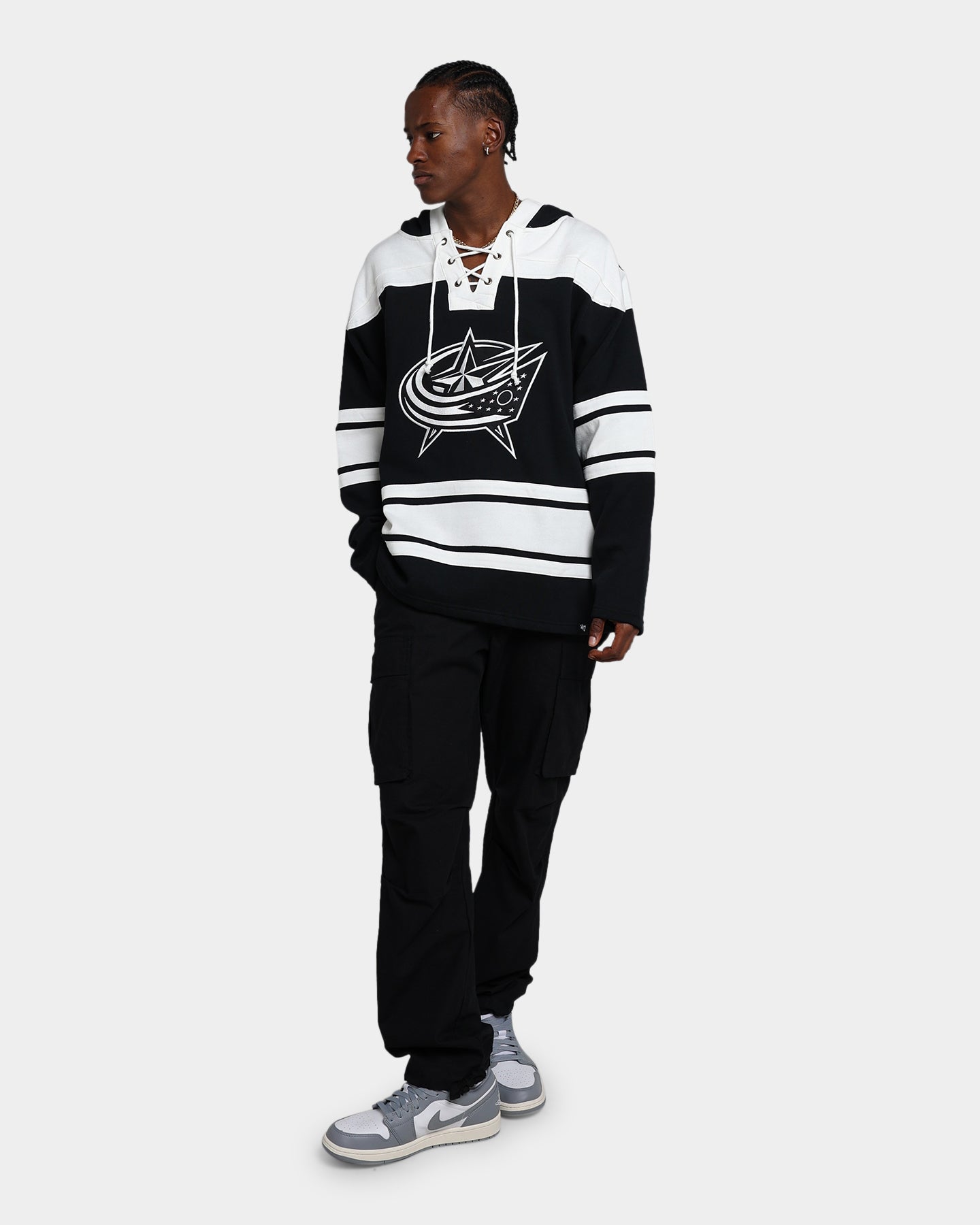 47 Brand Columbus Blue Jackets Superior Lacer Hoodie - Jet Black - Men's Pullover Sweatshirt for Casual Wear & Sports Fans