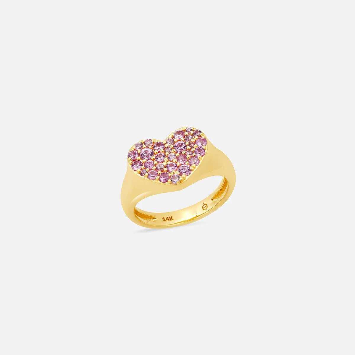 Pink Sapphire Smushed Heart Pinky Ring - Dainty Stackable Ring for Women, Elegant Minimalist Jewelry Gift for Her | Perfect for Valentine's Day, Anniversary & Everyday Wear