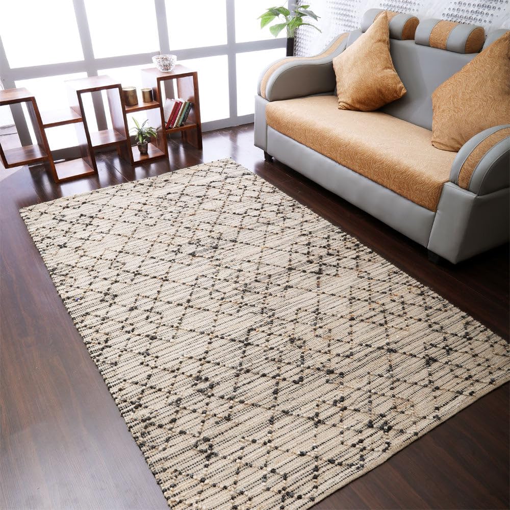 Hand Woven Jute ECO-Friendly Contemporary Area Rugs - 6'x9' Rectangle, Light Brown High Pile Natural Fiber Rug for Living Room, Bedroom & Outdoor Use | Sustainable Home Decor | Handmade Indoor Outdoor Rug (J00090)
