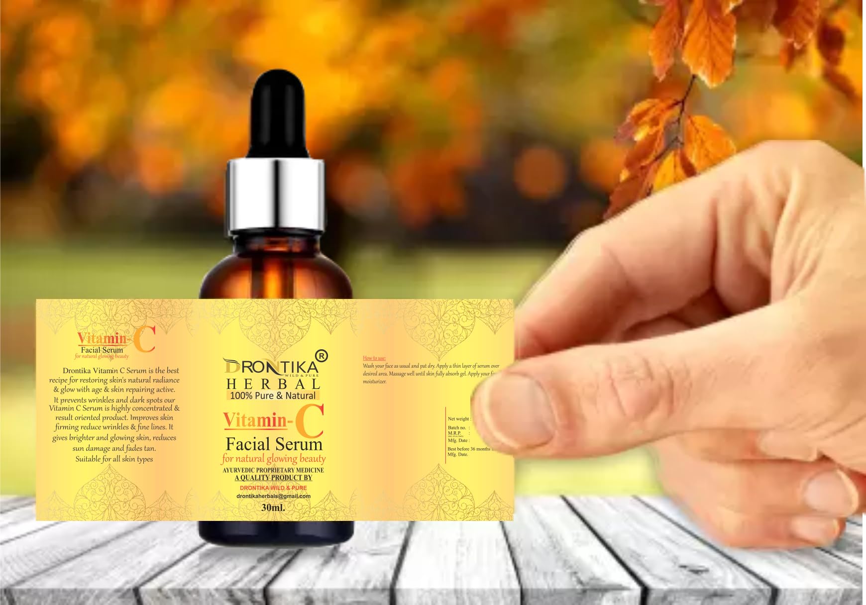 Drontika 100% Pure & Natural Vitamin C Face Serum for Brightening Skin - 30ml | Anti-Aging, Dark Spot Treatment & Glow Booster | Day & Night Skincare Routine