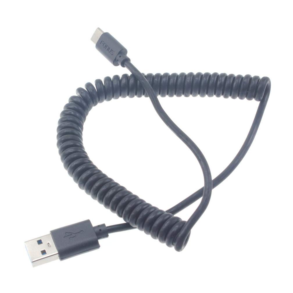 Premium Coiled USB-C Charger Cable - Fast Charging & Sync Compatible with Motorola Razr (2020) | Durable Black USB-C Power Wire for Home, Office & Travel