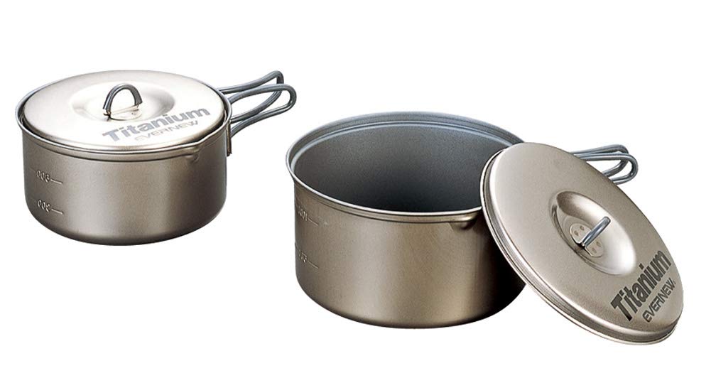 EVERNEW Titanium Non-Stick Pot Set - 0.9L & 1.3L Medium Cookware for Camping, Backpacking & Outdoor Cooking | Lightweight Durable Kitchen Essentials