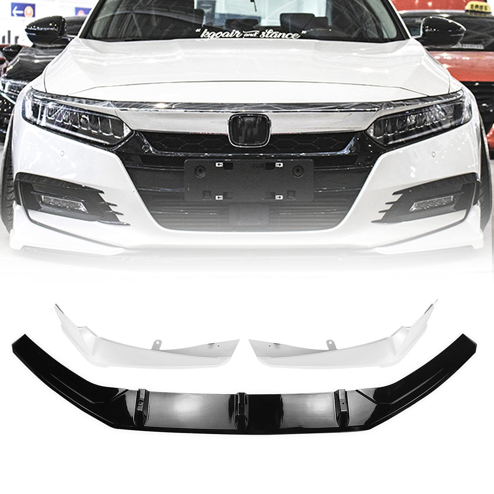 5PCS Front Bumper Spoiler Side Piece Cover Trim Kit for 2018-2019 Honda Accord - AKASAKA White - Enhances Aerodynamics & Style for Street Racing & Car Shows